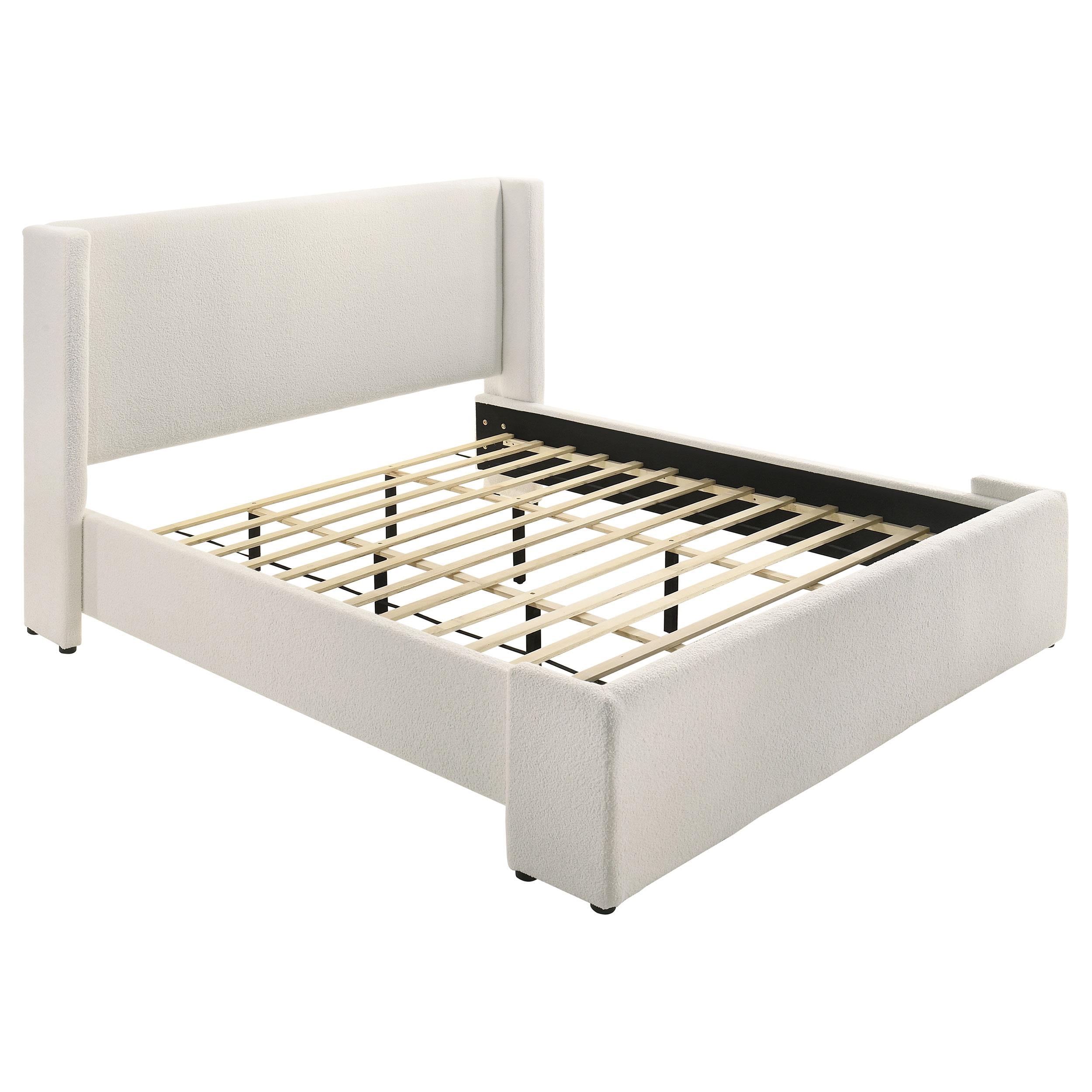 Coaster Furniture Alamosa 310078KE Boucle Upholstered Eastern King Platform Bed - White - Image 1
