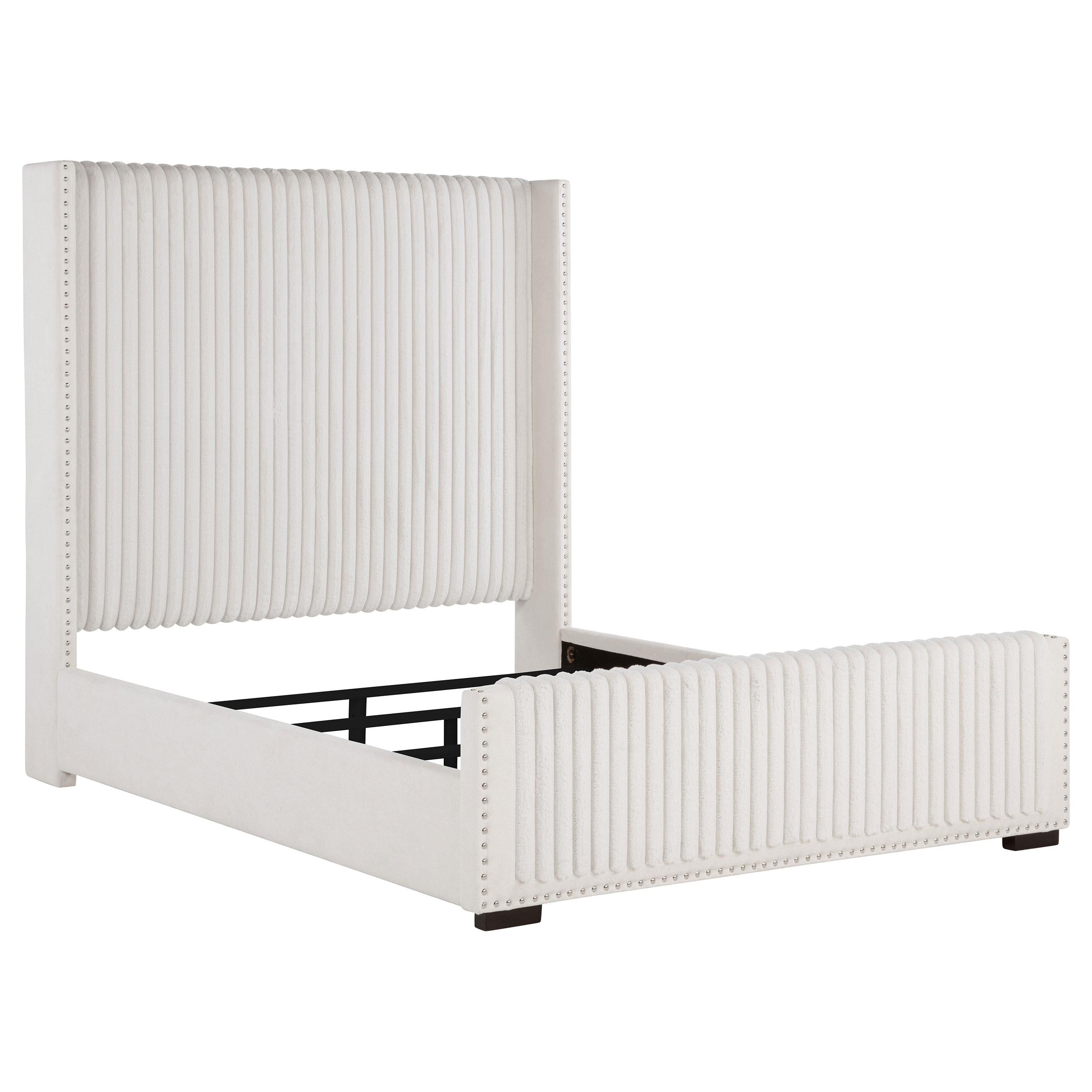 Coaster Furniture Natasha 306051Q 65-inch Upholstered Queen Wingback Bed - Cream - Image 1