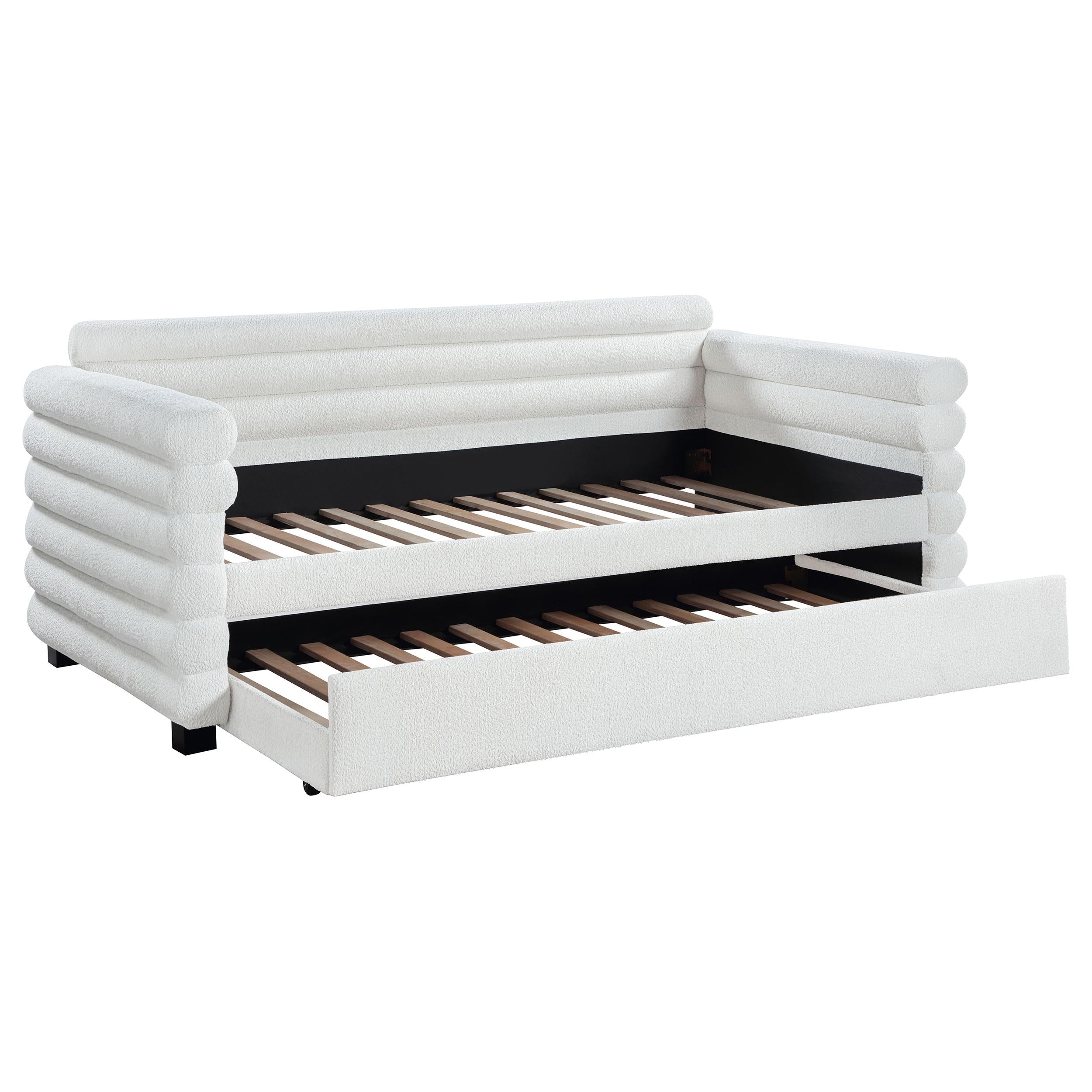 Coaster Furniture Patricia 300716 Boucle Upholstered Twin Day Bed with Trundle – White