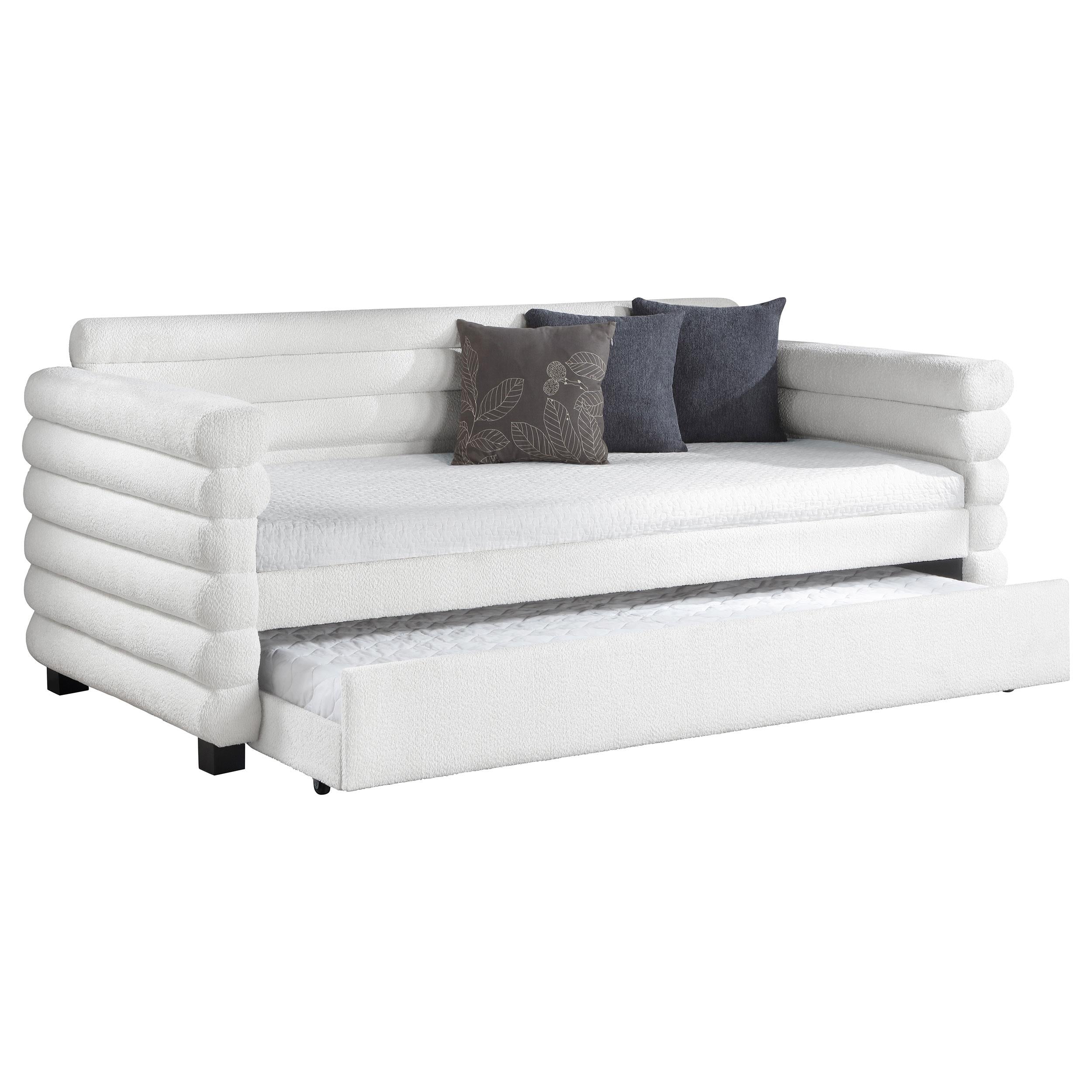 Coaster Furniture Patricia 300716 Boucle Upholstered Twin Day Bed with Trundle - White - Image 2