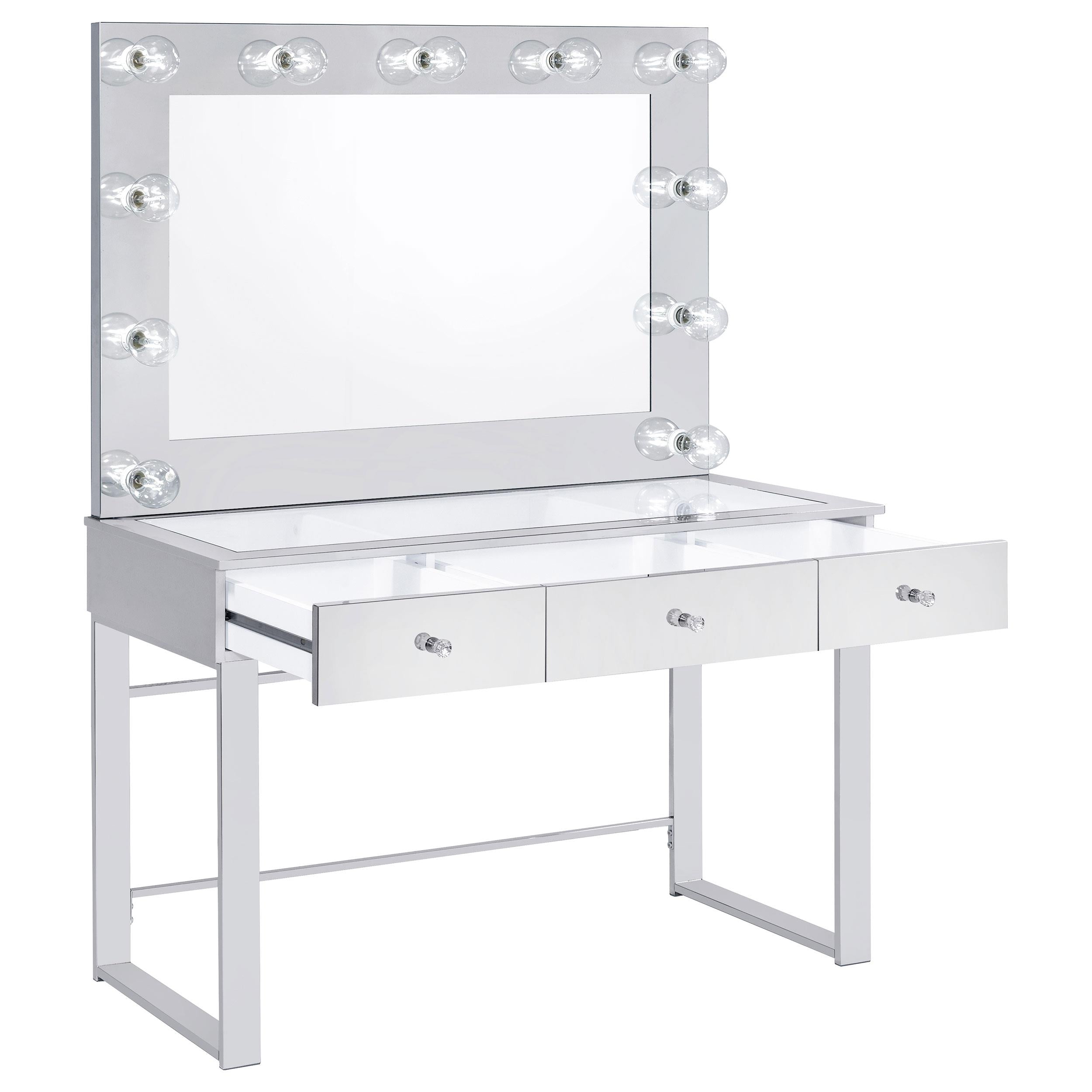 Coaster Furniture Umbridge 935934 3-Drawer Vanity Set with Lighting - Chrome and White - Image 2