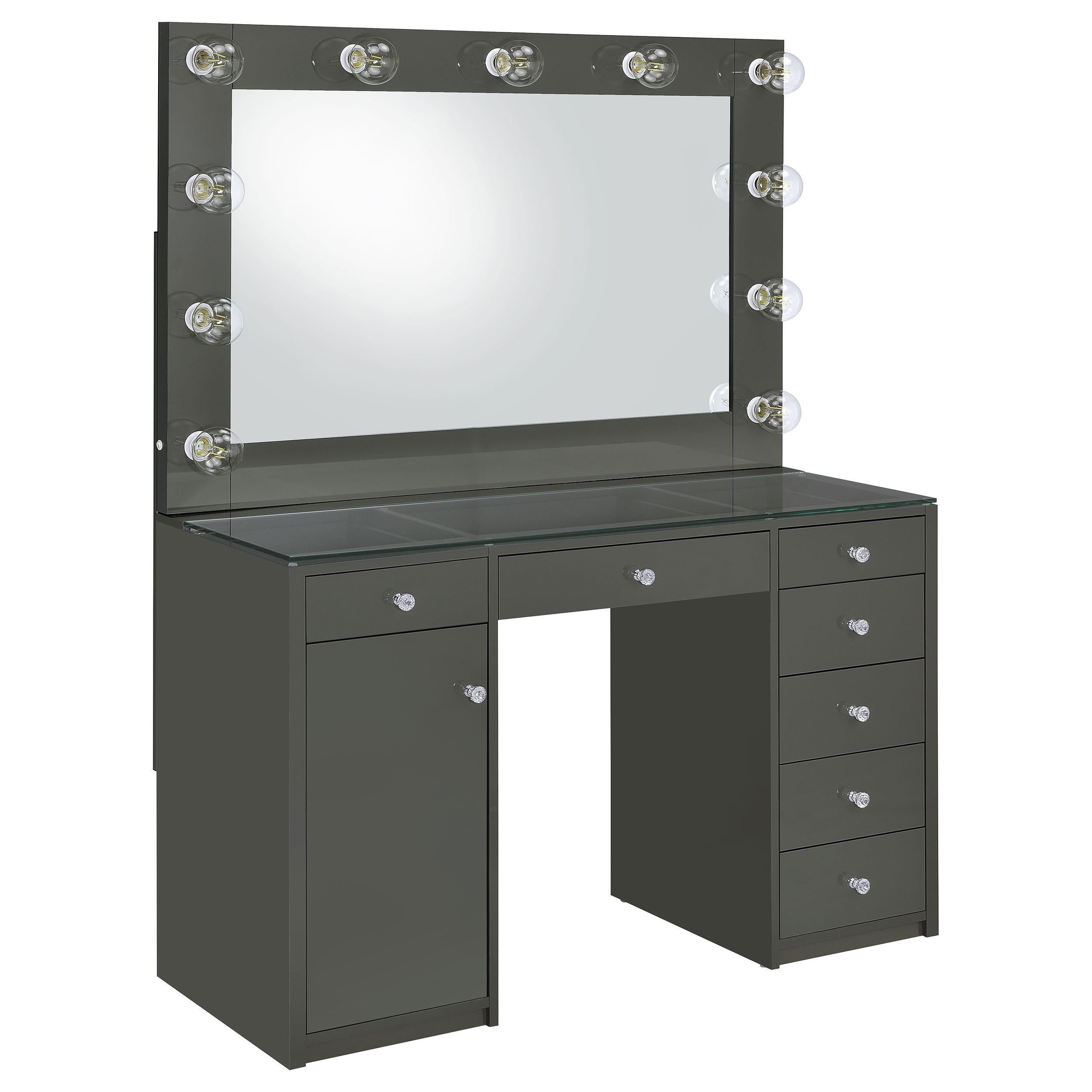 Coaster Furniture Acena 931145 7-Drawer Vanity Set with Lighting - Grey High Gloss - Image 1