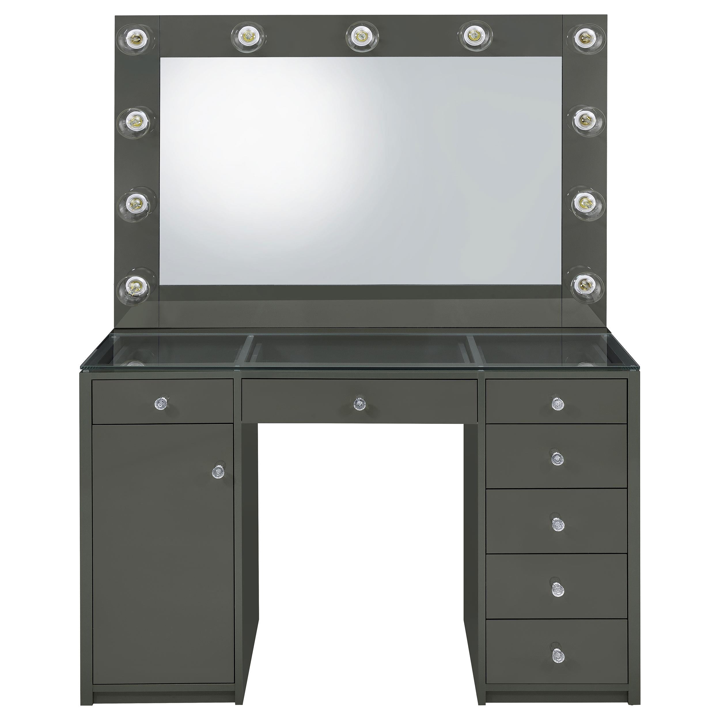 Coaster Furniture Acena 931145 7-Drawer Vanity Set with Lighting - Grey High Gloss - Image 3