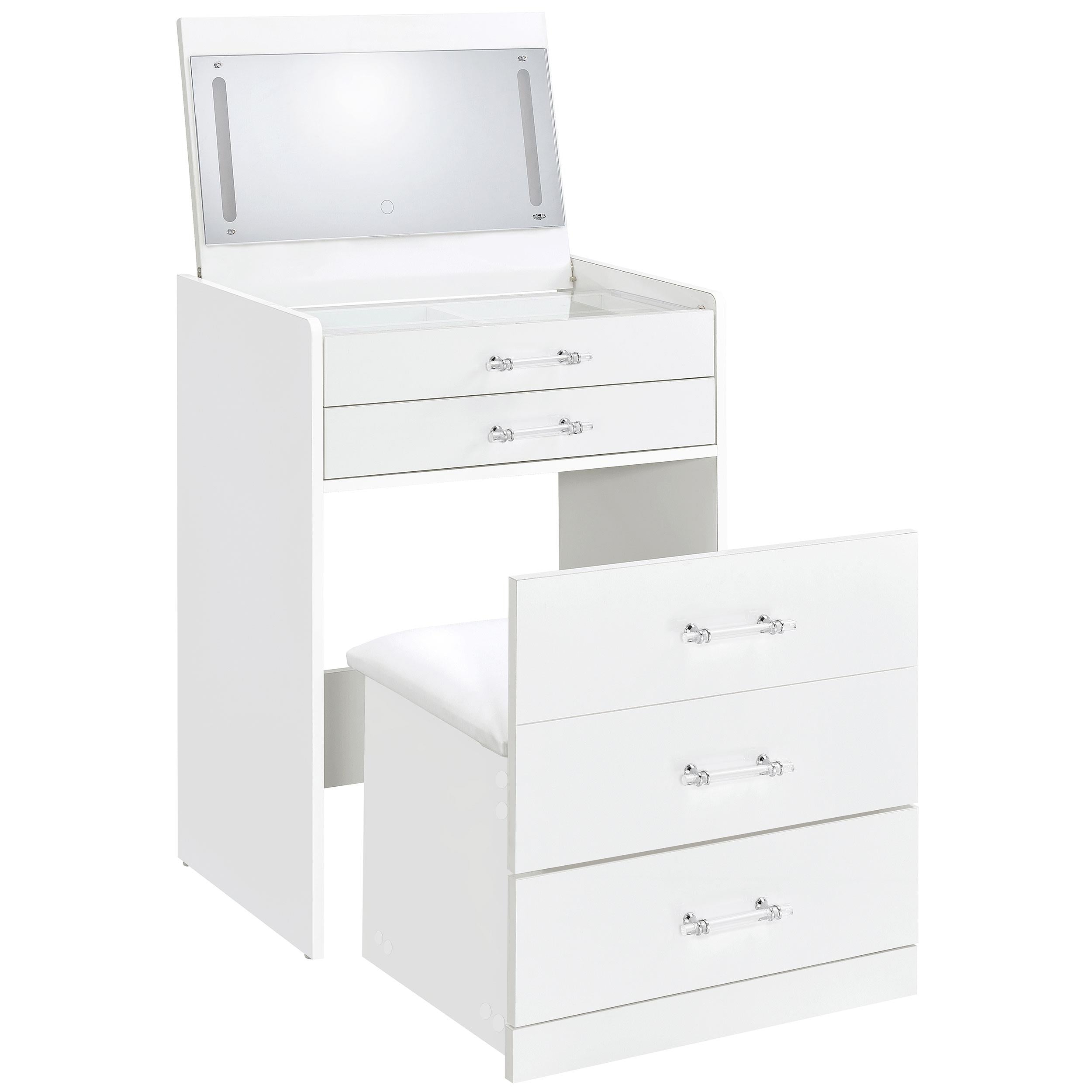 Coaster Furniture Danbury 930208 3-Drawer Makeup Vanity & Stool - Set White High Gloss - Image 3
