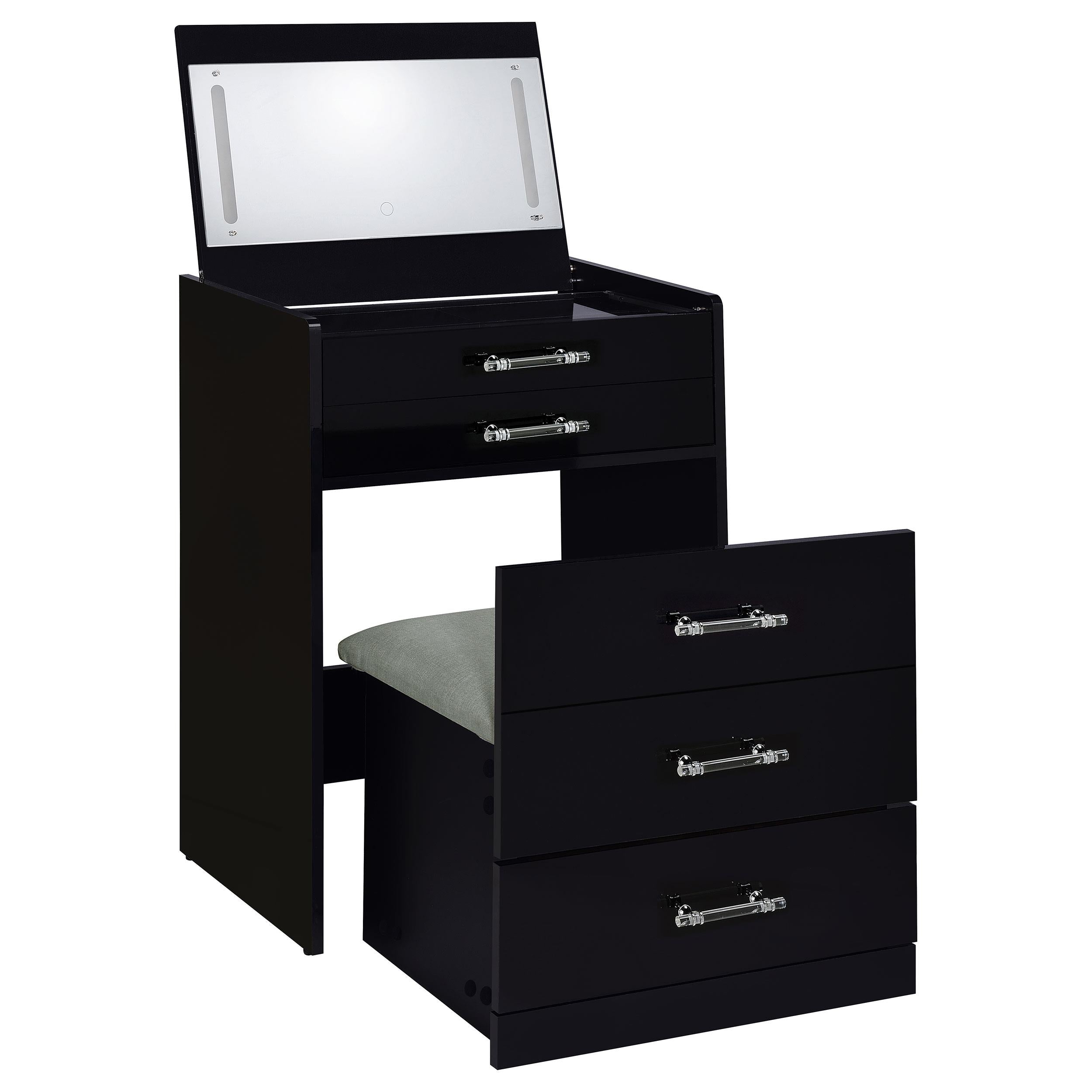 Coaster Furniture Danbury 930209 3-Drawer Makeup Vanity & Stool - Set Black High Gloss - Image 3