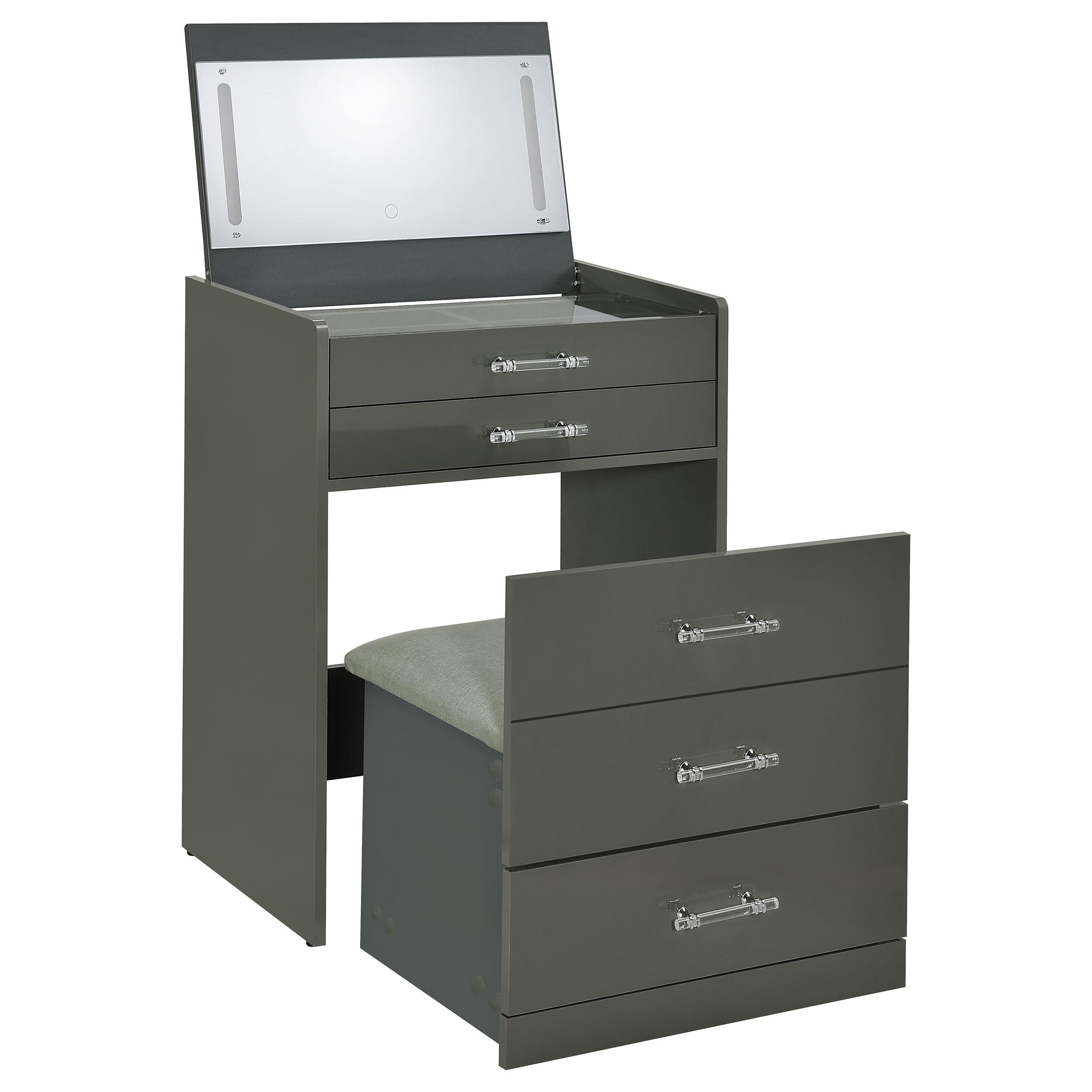 Coaster Furniture Danbury 930210 3-Drawer Makeup Vanity & Stool - Set Grey High Gloss - Image 3