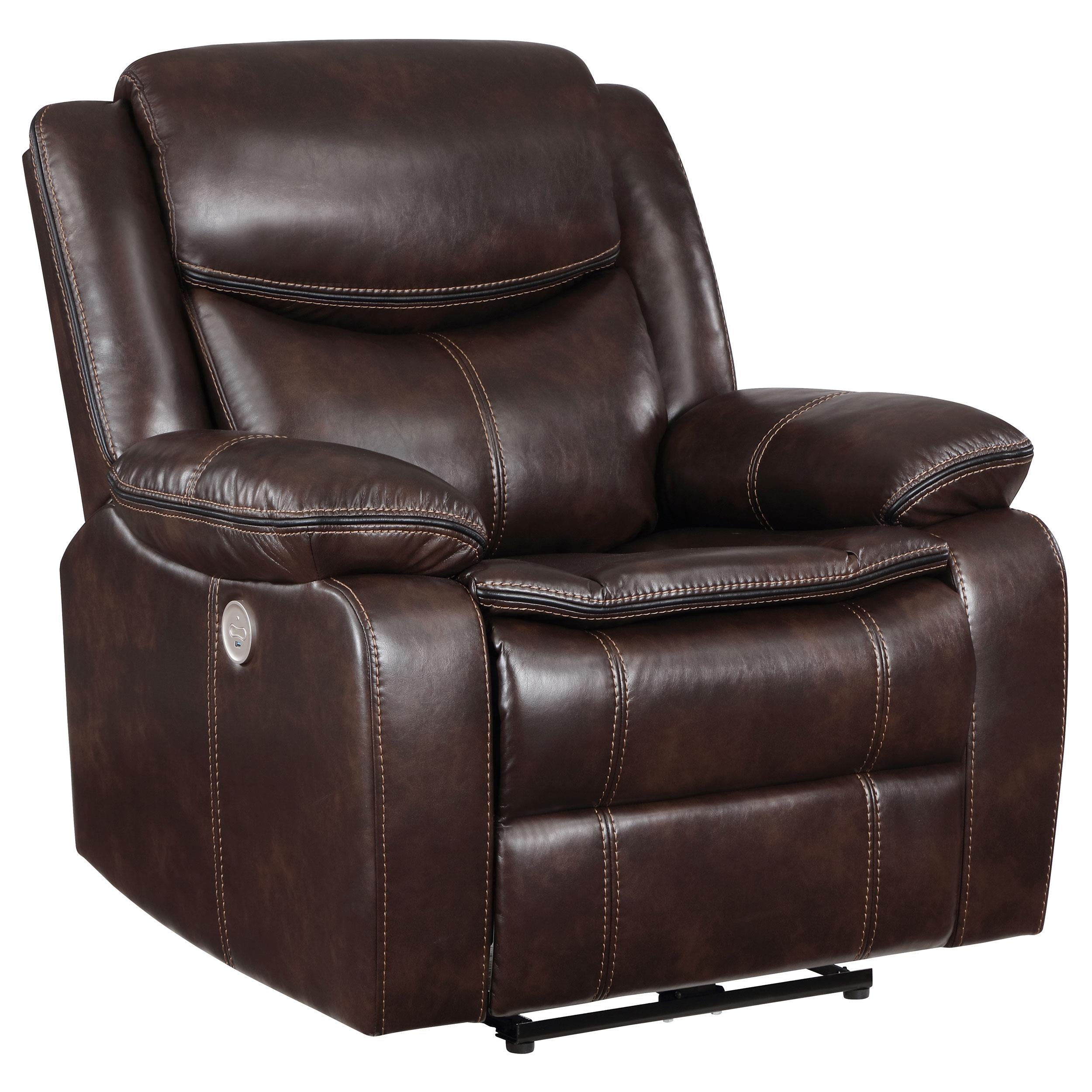 Coaster Furniture Sycamore 610193P Upholstered Power Recliner Chair – Dark Brown