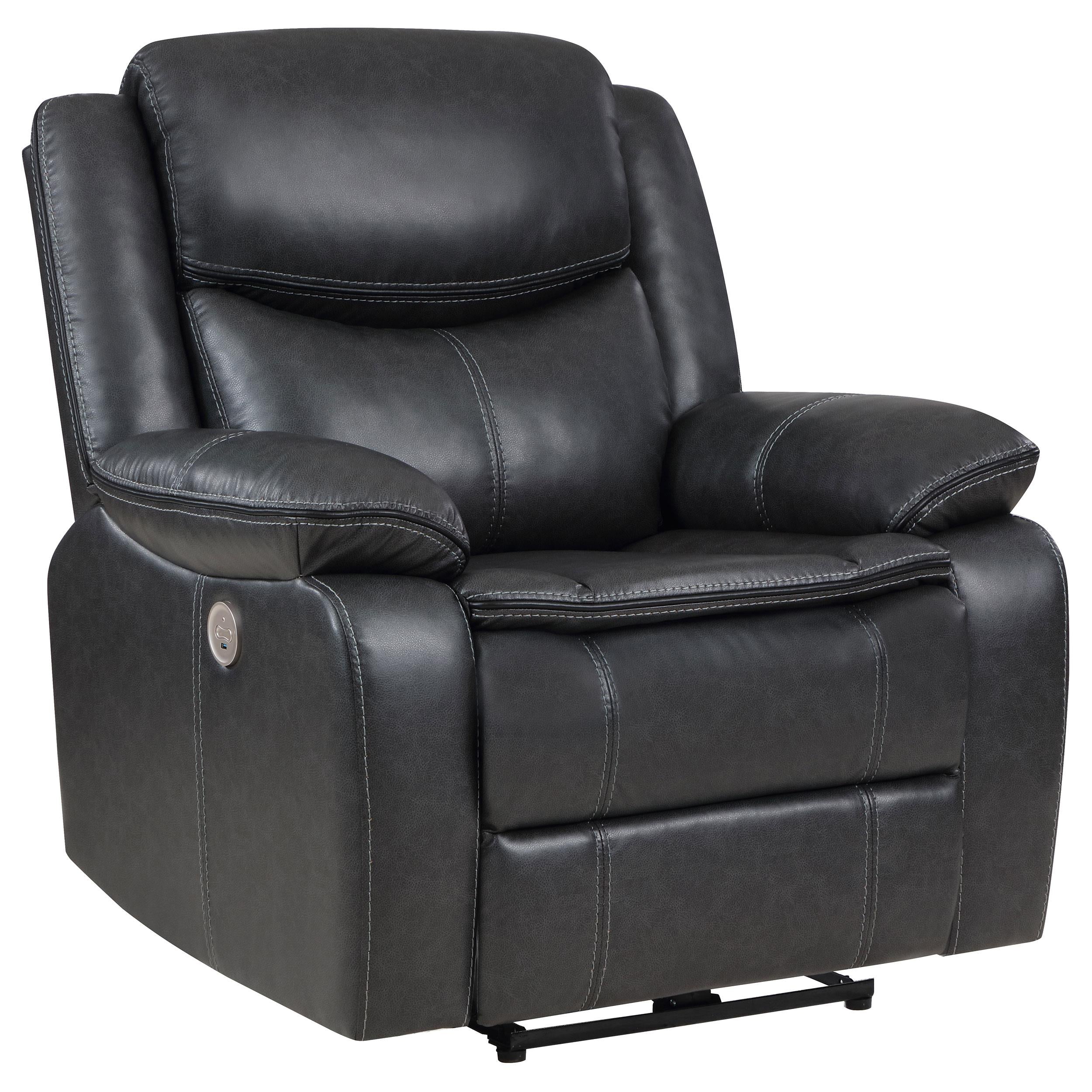 Coaster Furniture Sycamore 610233P Upholstered Power Recliner Chair - Dark Grey - Image 1