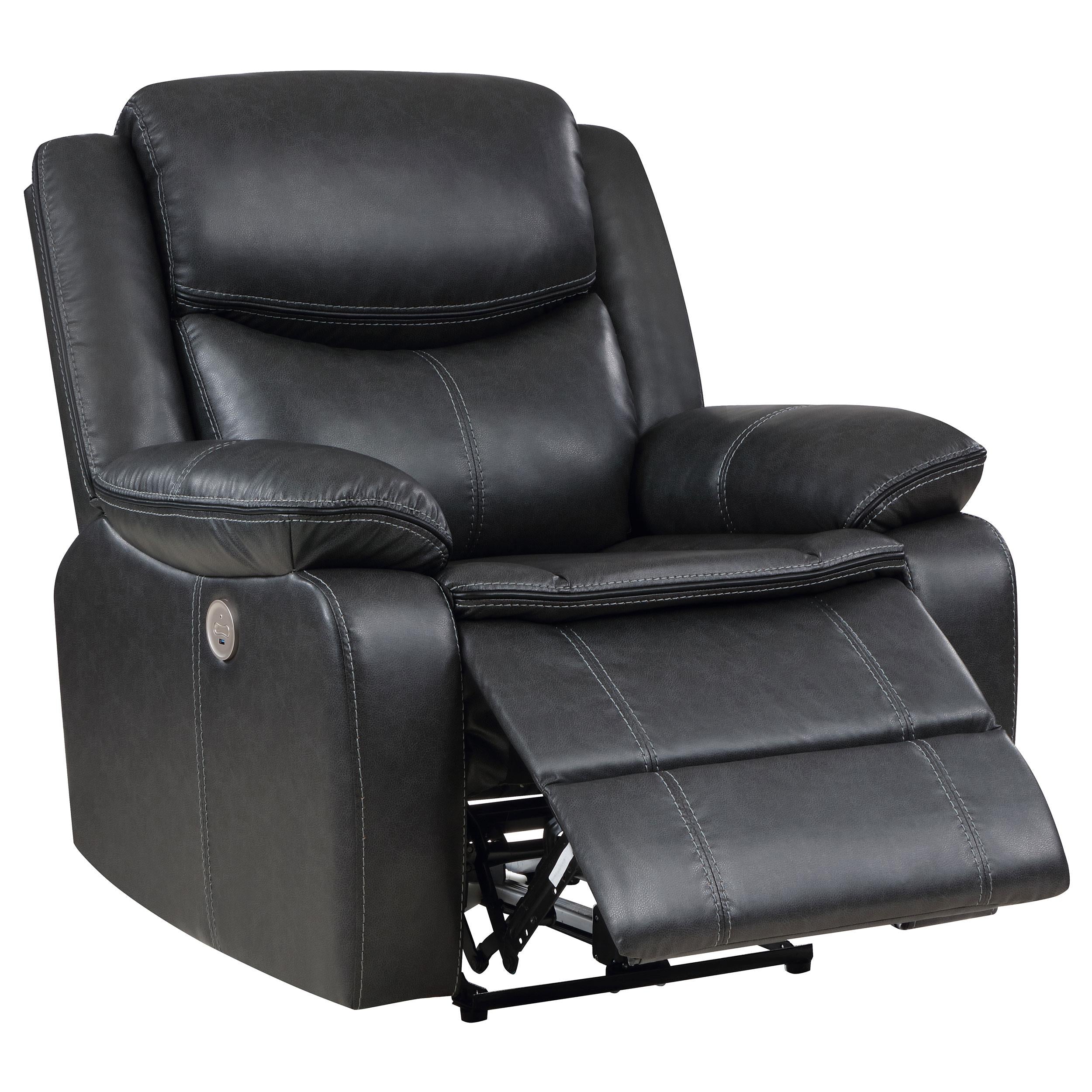 Coaster Furniture Sycamore 610233P Upholstered Power Recliner Chair - Dark Grey - Image 2