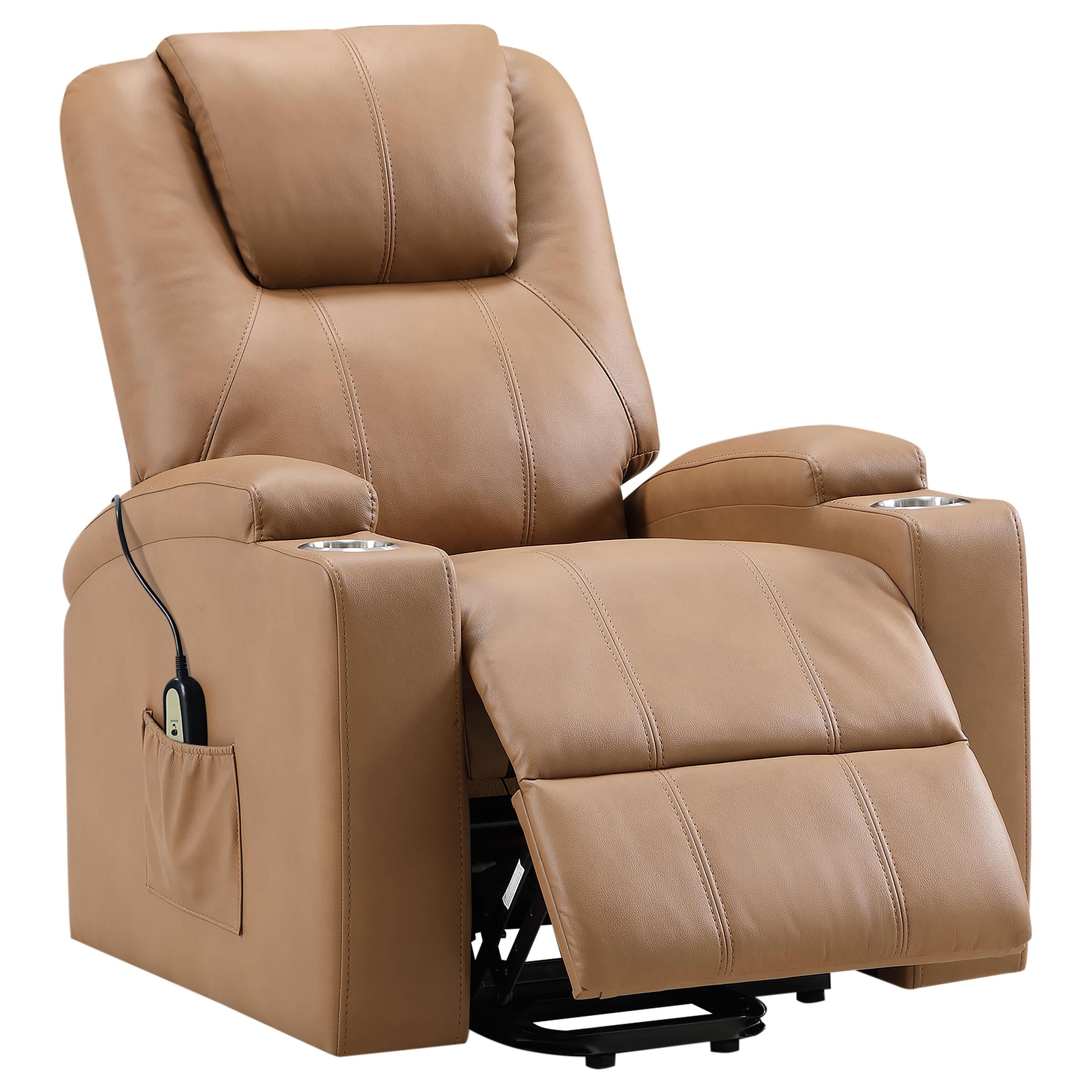 Coaster Furniture Armstrong 609476P Upholstered Power Lift Massage Recliner - Camel - Image 2