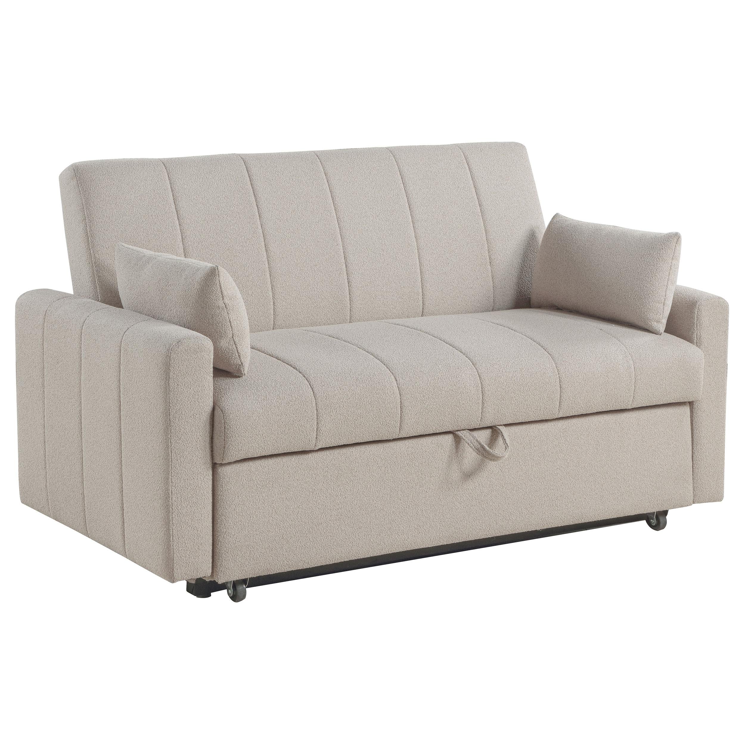 Coaster Furniture Portland 350142 Boucle Upholstered Sleeper Sofa Bed – Latte