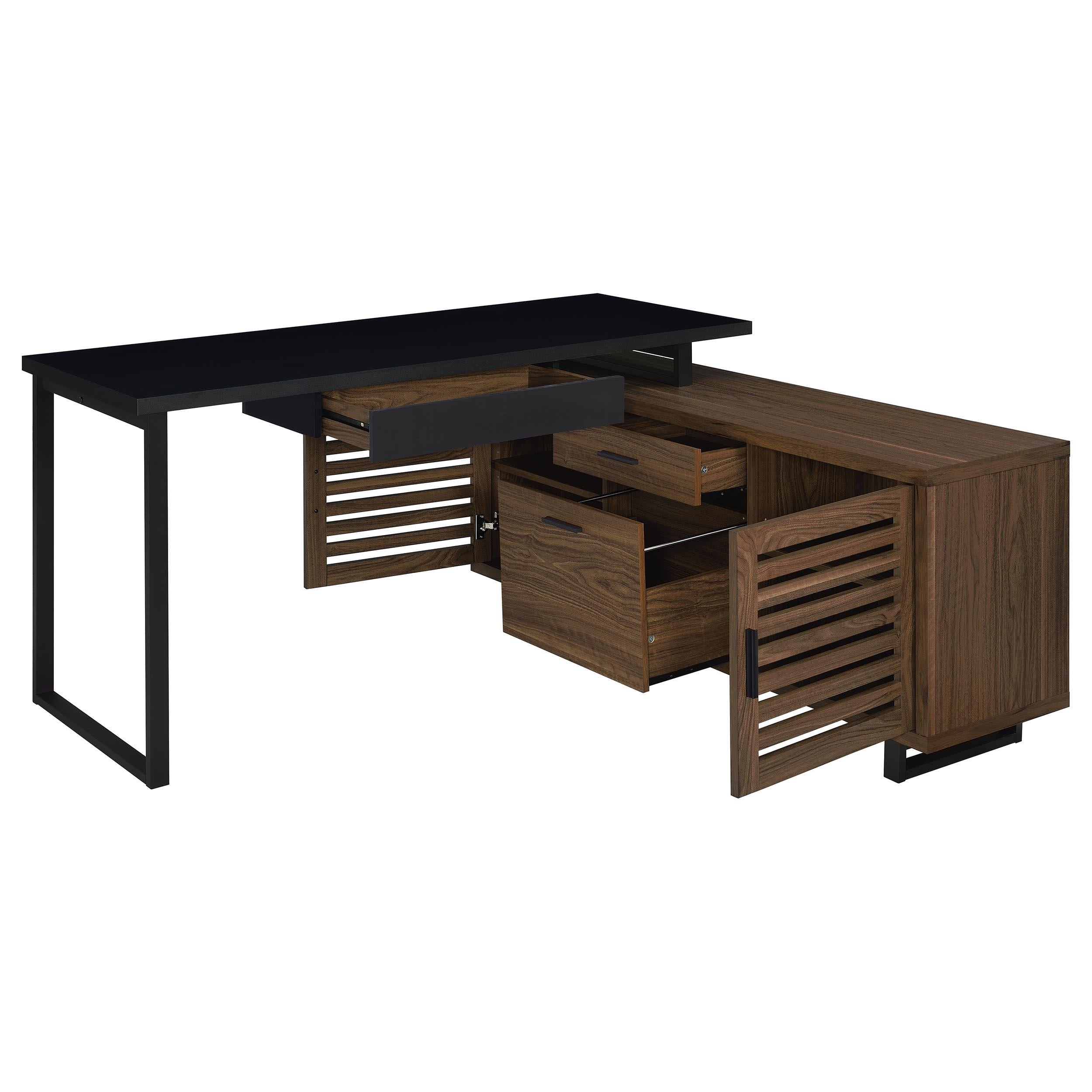 Coaster Furniture Maddox 801861 60-inch L-Shape Office Computer Desk - Black and Walnut - Image 2