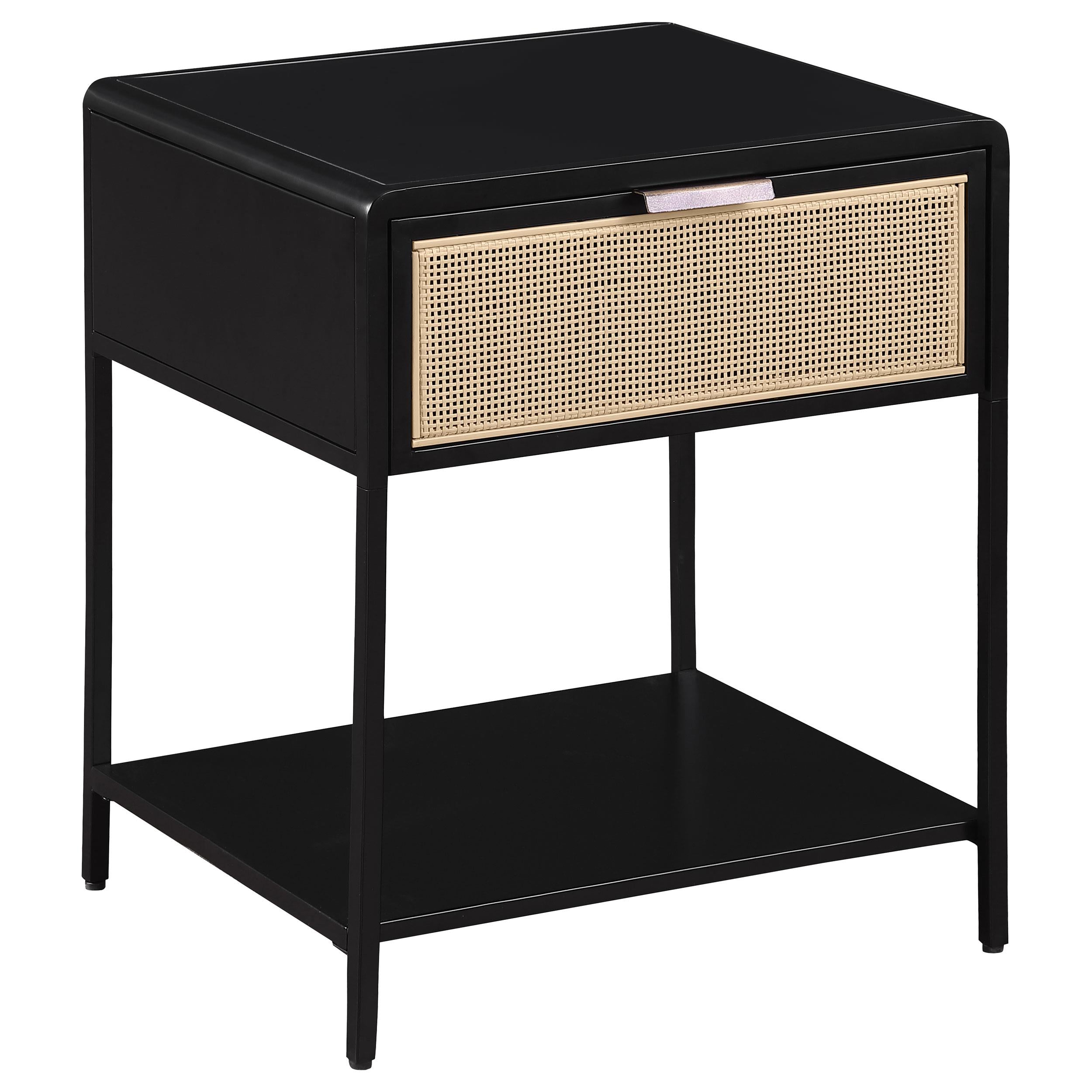 Coaster Furniture Amherst 930235 1-Drawer Radio Weave Cane Metal Bedside Table - Black - Image 1