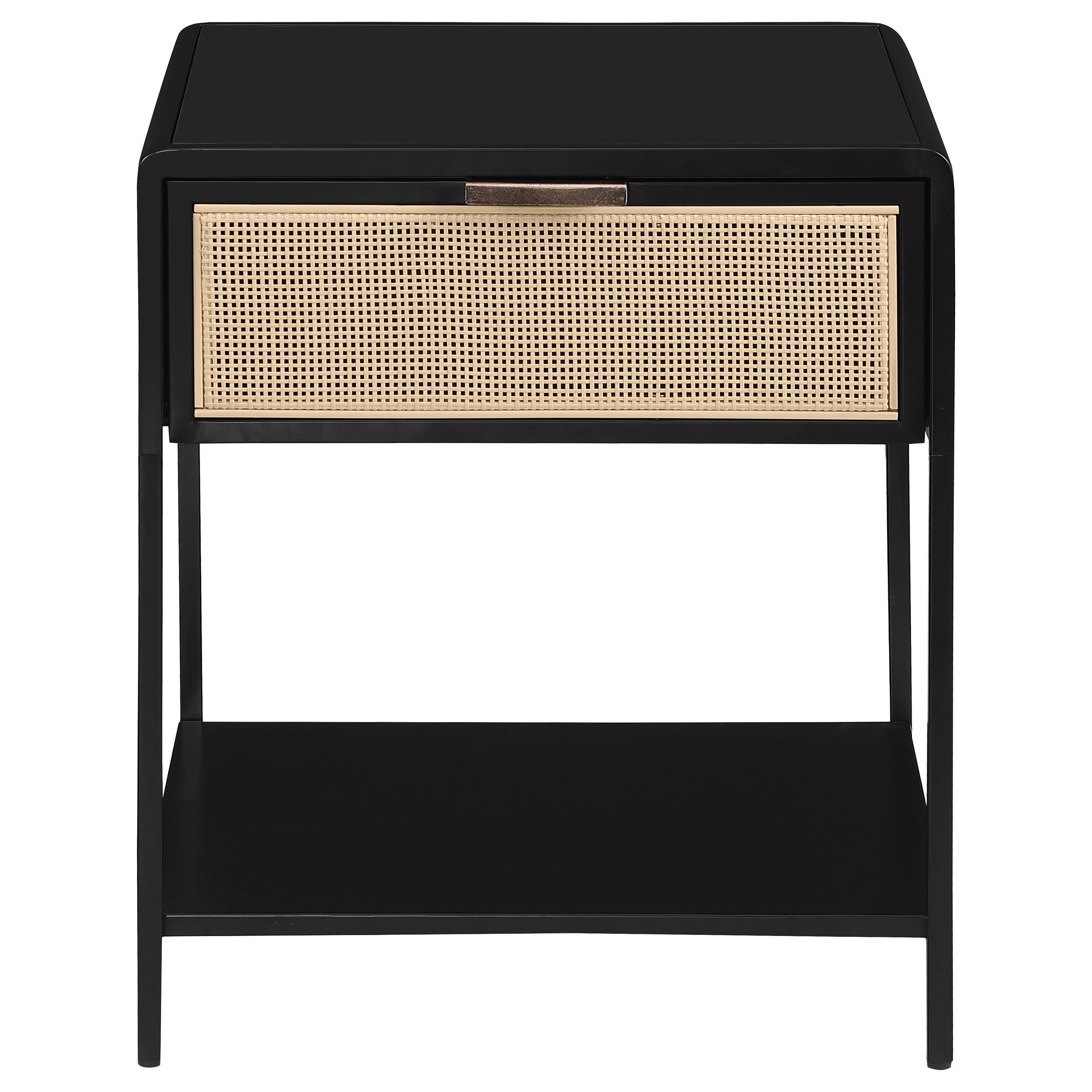 Coaster Furniture Amherst 930235 1-Drawer Radio Weave Cane Metal Bedside Table - Black - Image 2
