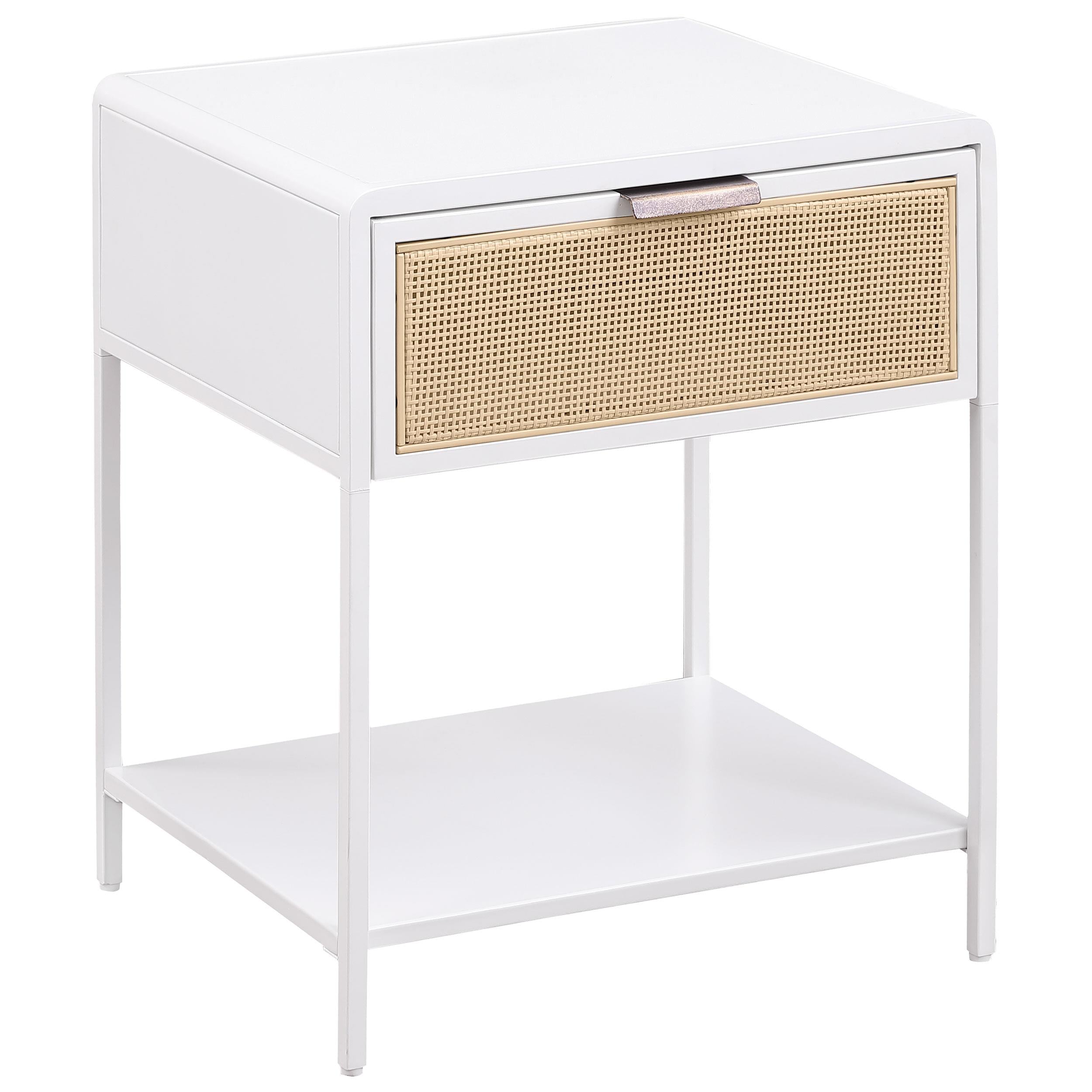 Coaster Furniture Amherst 930236 1-Drawer Radio Weave Cane Metal Bedside Table – White