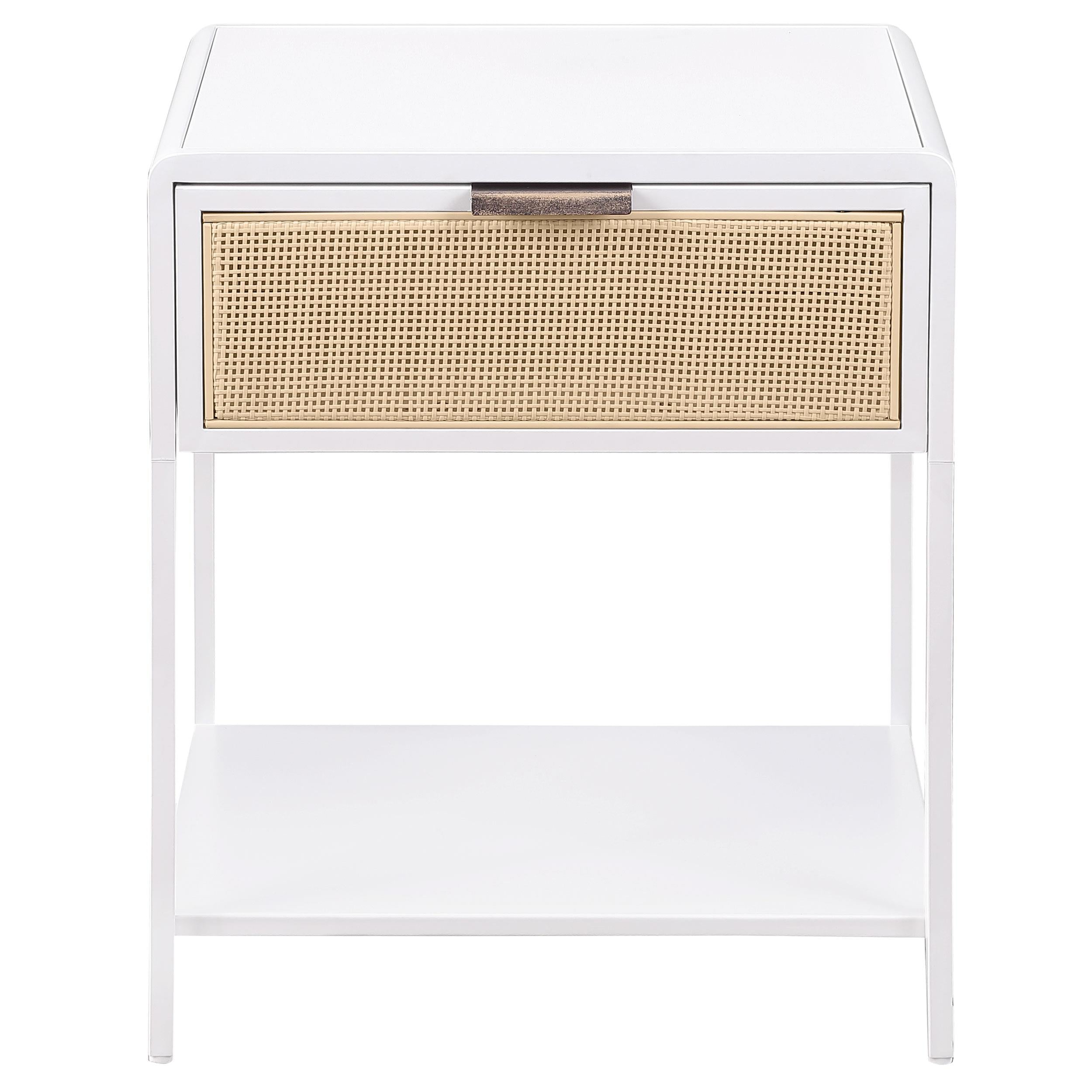 Coaster Furniture Amherst 930236 1-Drawer Radio Weave Cane Metal Bedside Table - White - Image 2