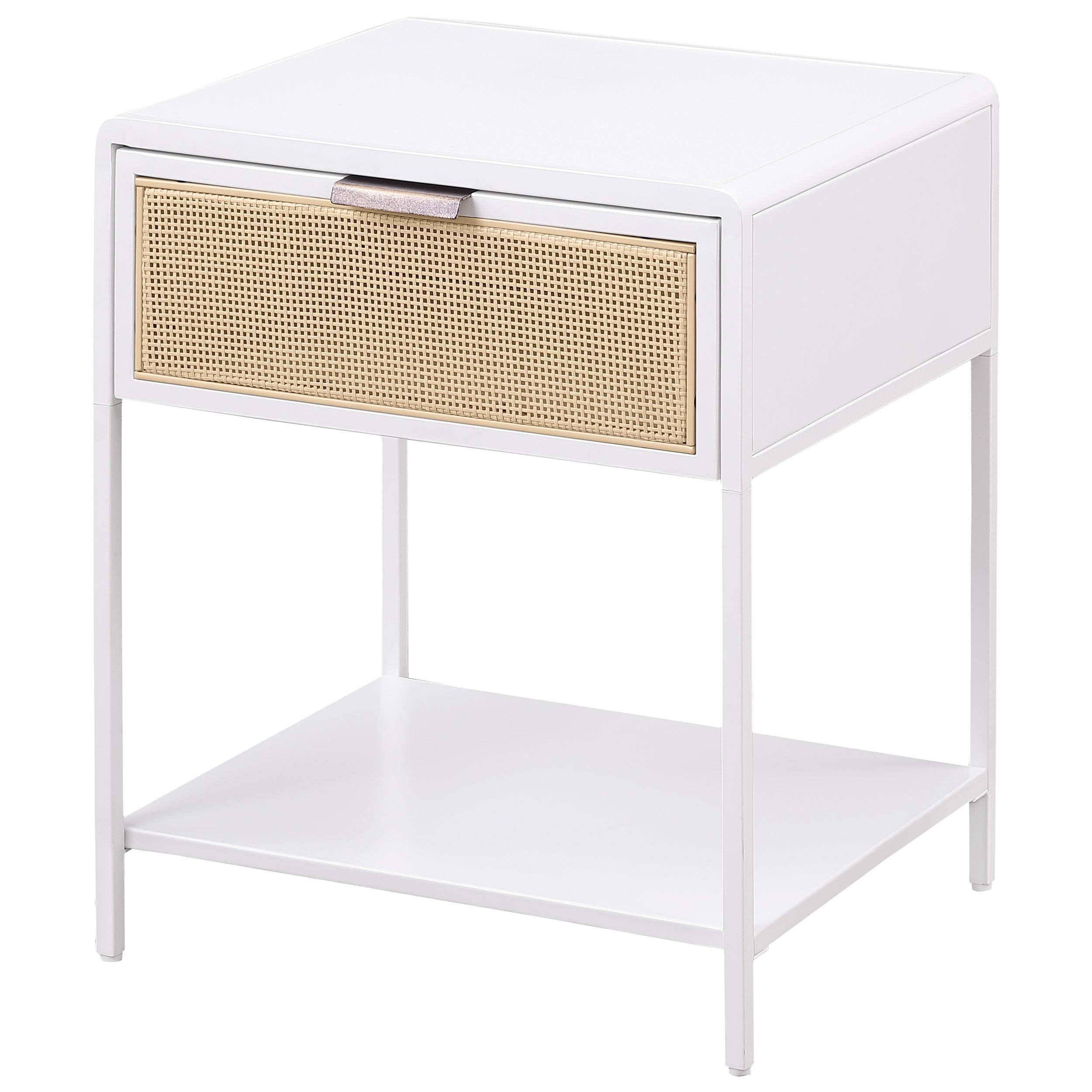 Coaster Furniture Amherst 930236 1-Drawer Radio Weave Cane Metal Bedside Table - White - Image 3