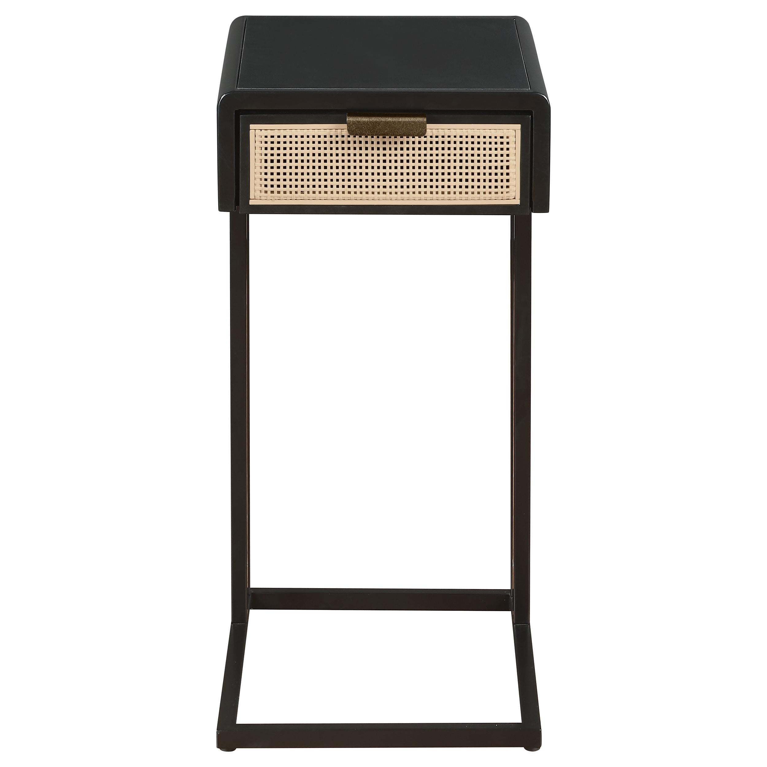 Coaster Furniture Amherst 931631 1-Drawer Radio Weave Cane Metal Side Table - Black - Image 2