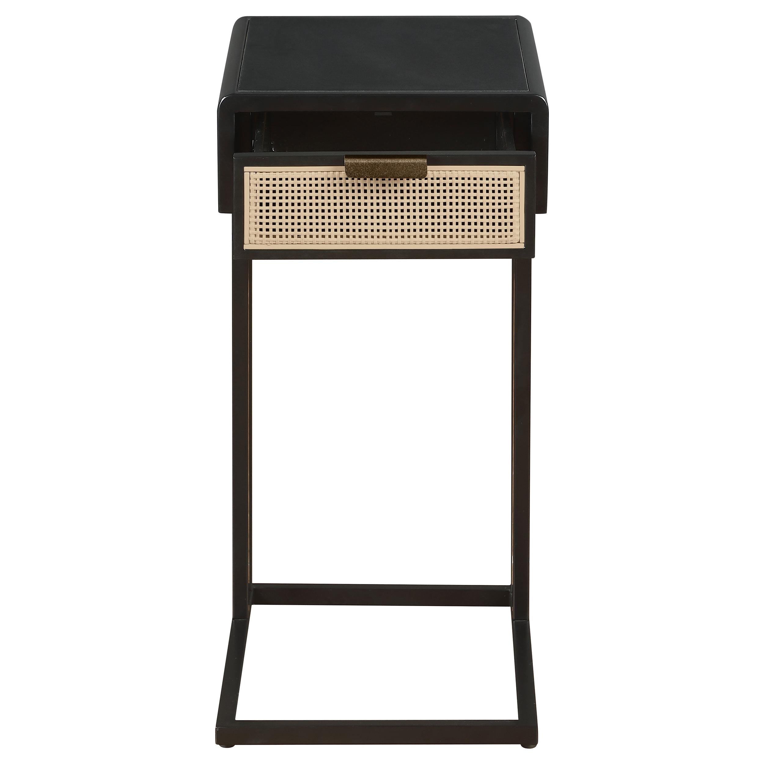 Coaster Furniture Amherst 931631 1-Drawer Radio Weave Cane Metal Side Table - Black - Image 3