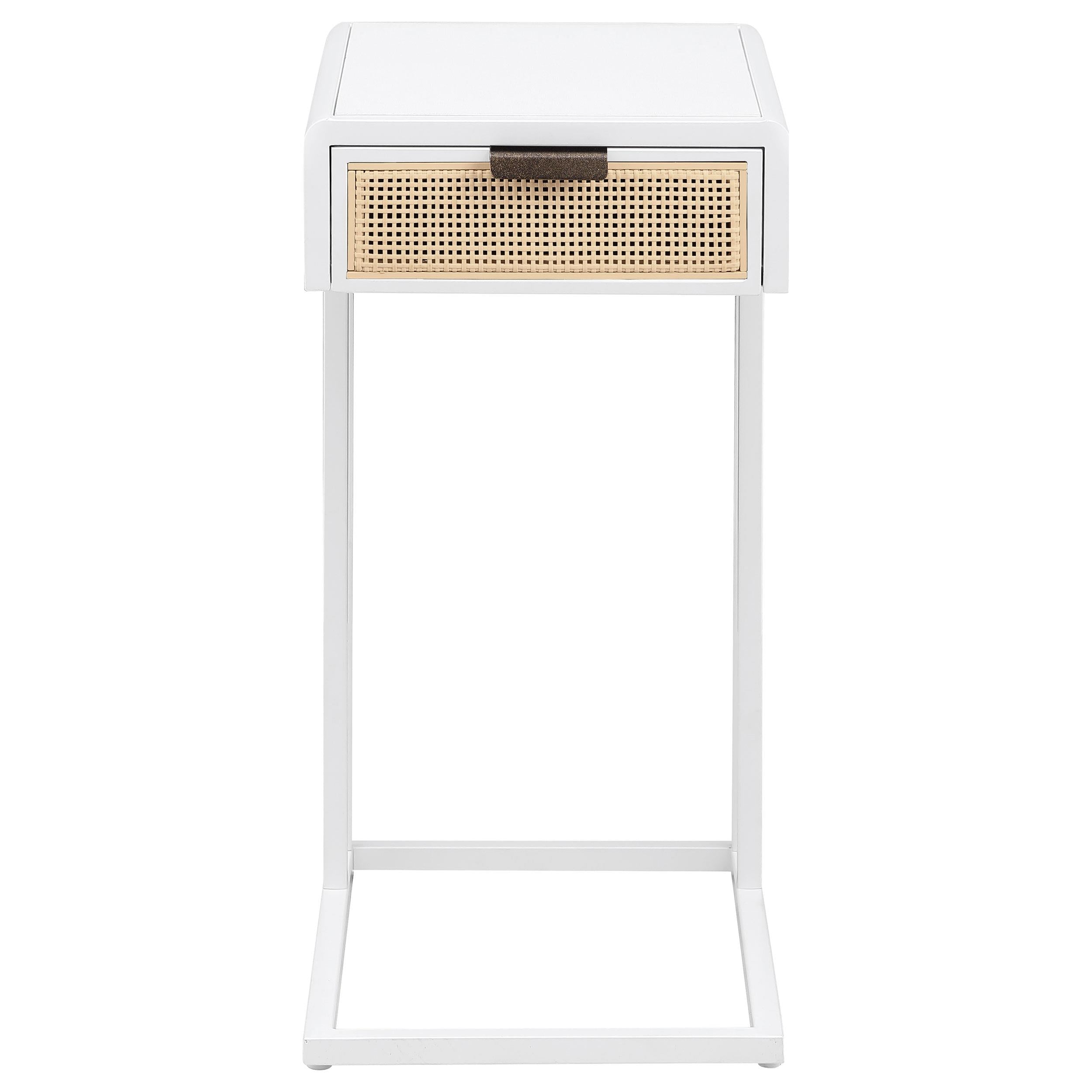 Coaster Furniture Amherst 931632 1-Drawer Radio Weave Cane Metal Side Table - White - Image 2