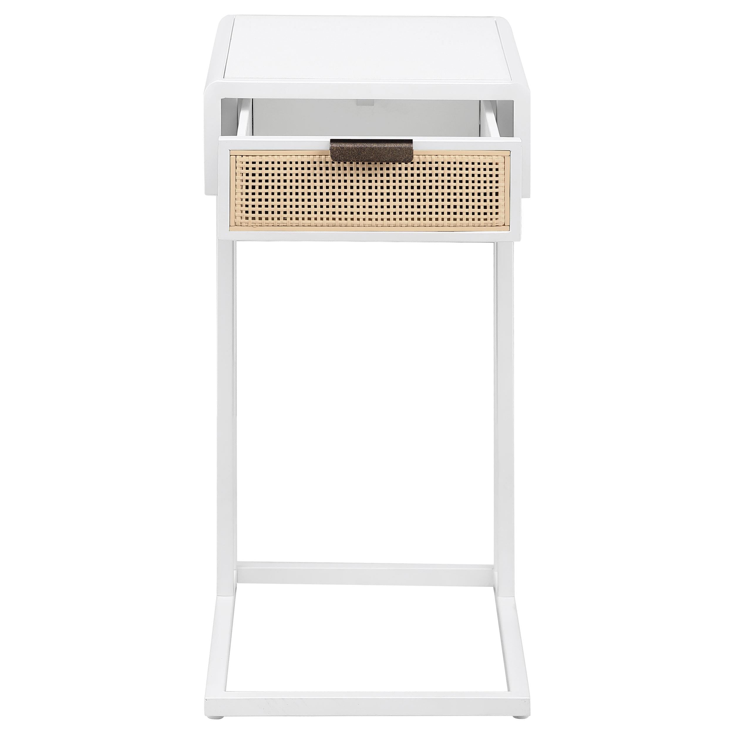 Coaster Furniture Amherst 931632 1-Drawer Radio Weave Cane Metal Side Table - White - Image 3
