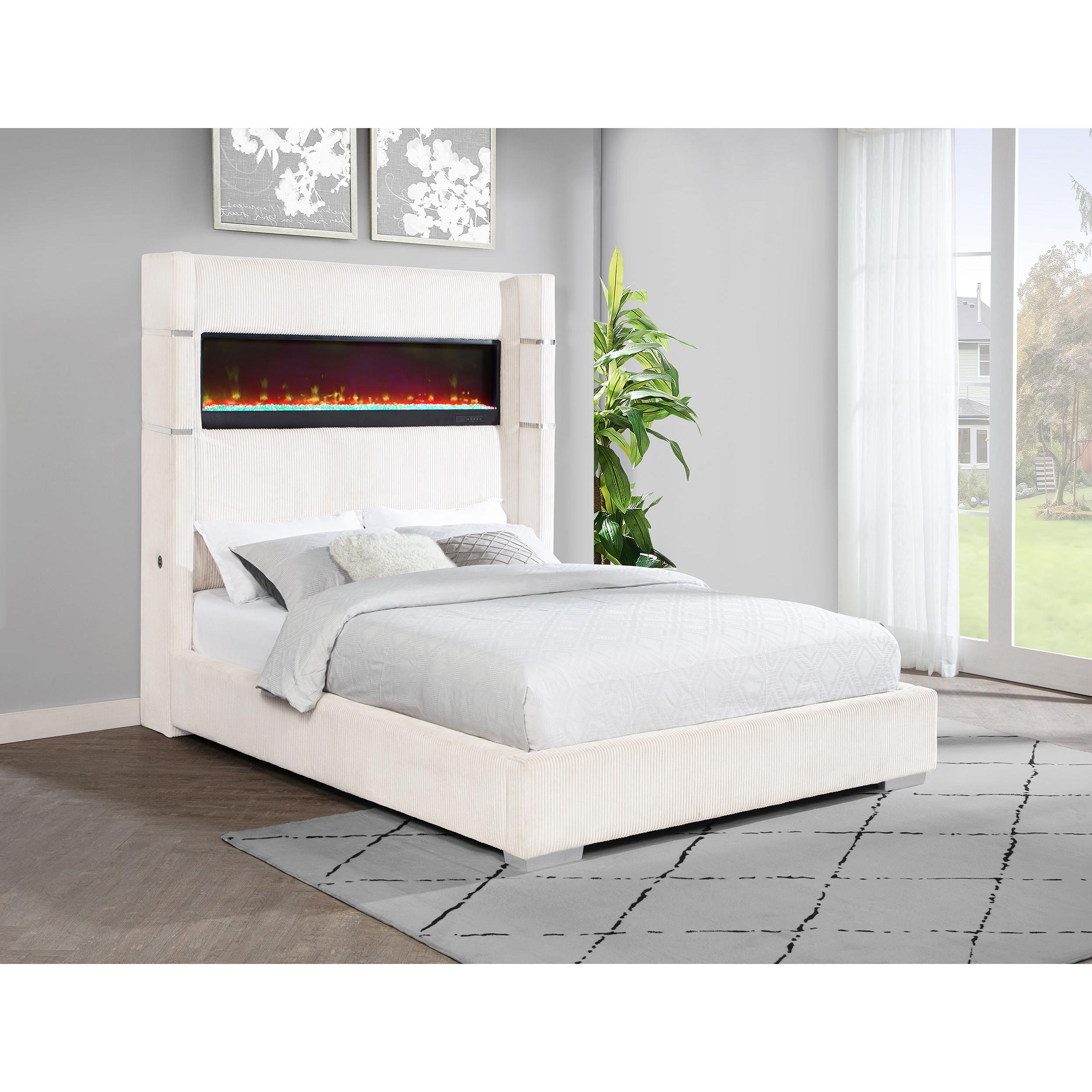 Coaster Furniture Tisdall 306032Q Upholstered Queen Flame Visualizer Bed - Cream - Image 2
