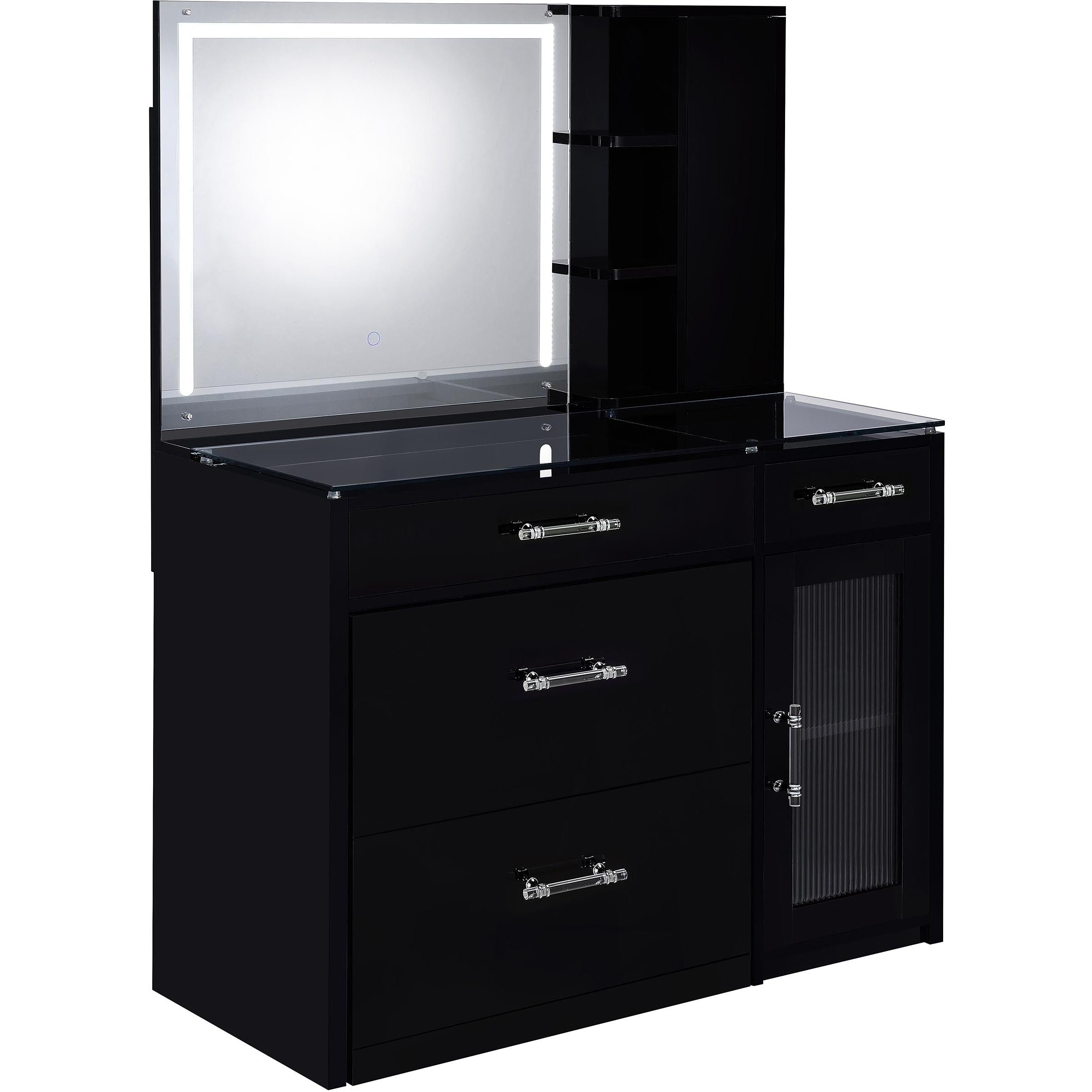 Coaster Furniture Flora 930219 2-drawer Vanity Set with LED Mirror - Black High Gloss - Image 1