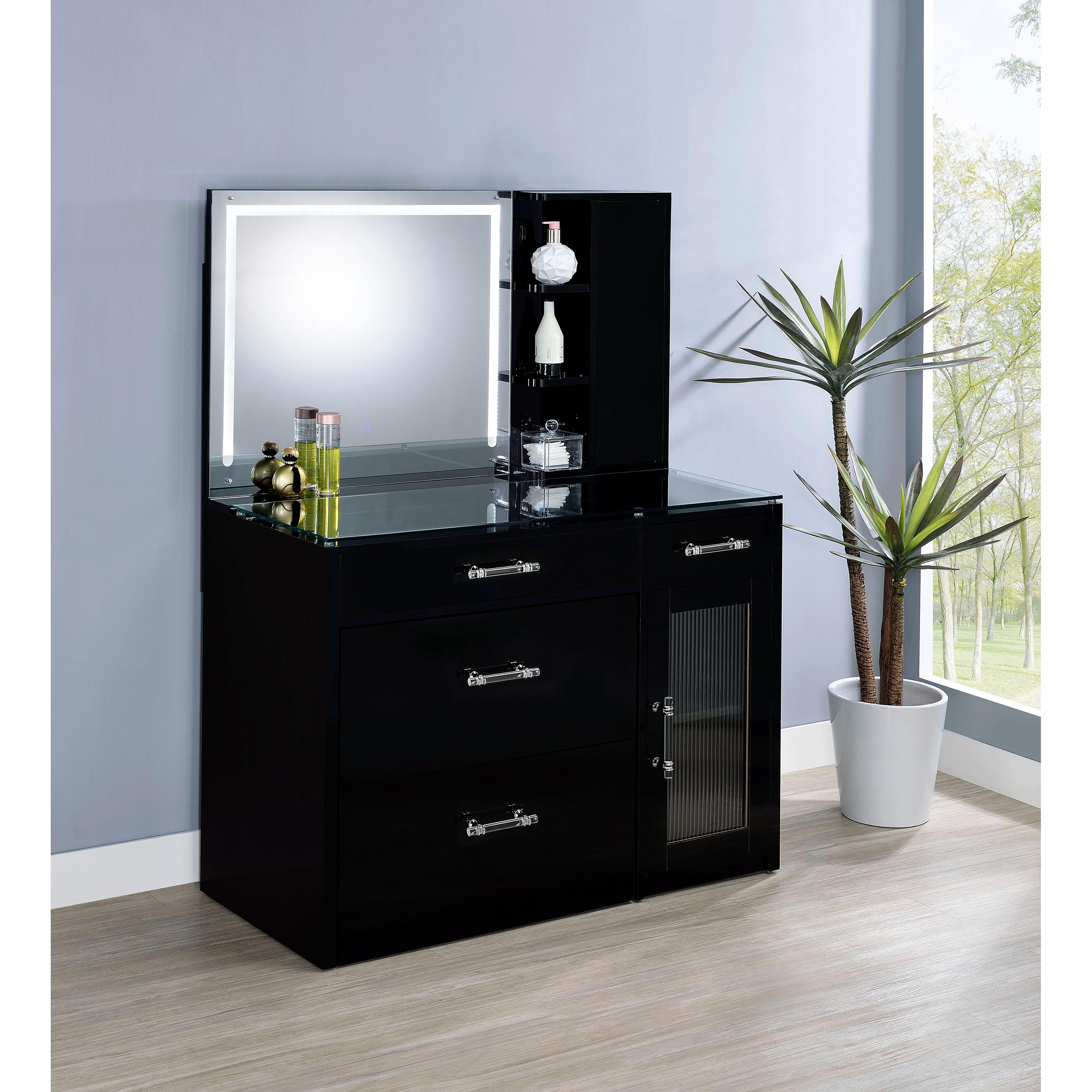 Coaster Furniture Flora 930219 2-drawer Vanity Set with LED Mirror - Black High Gloss - Image 2