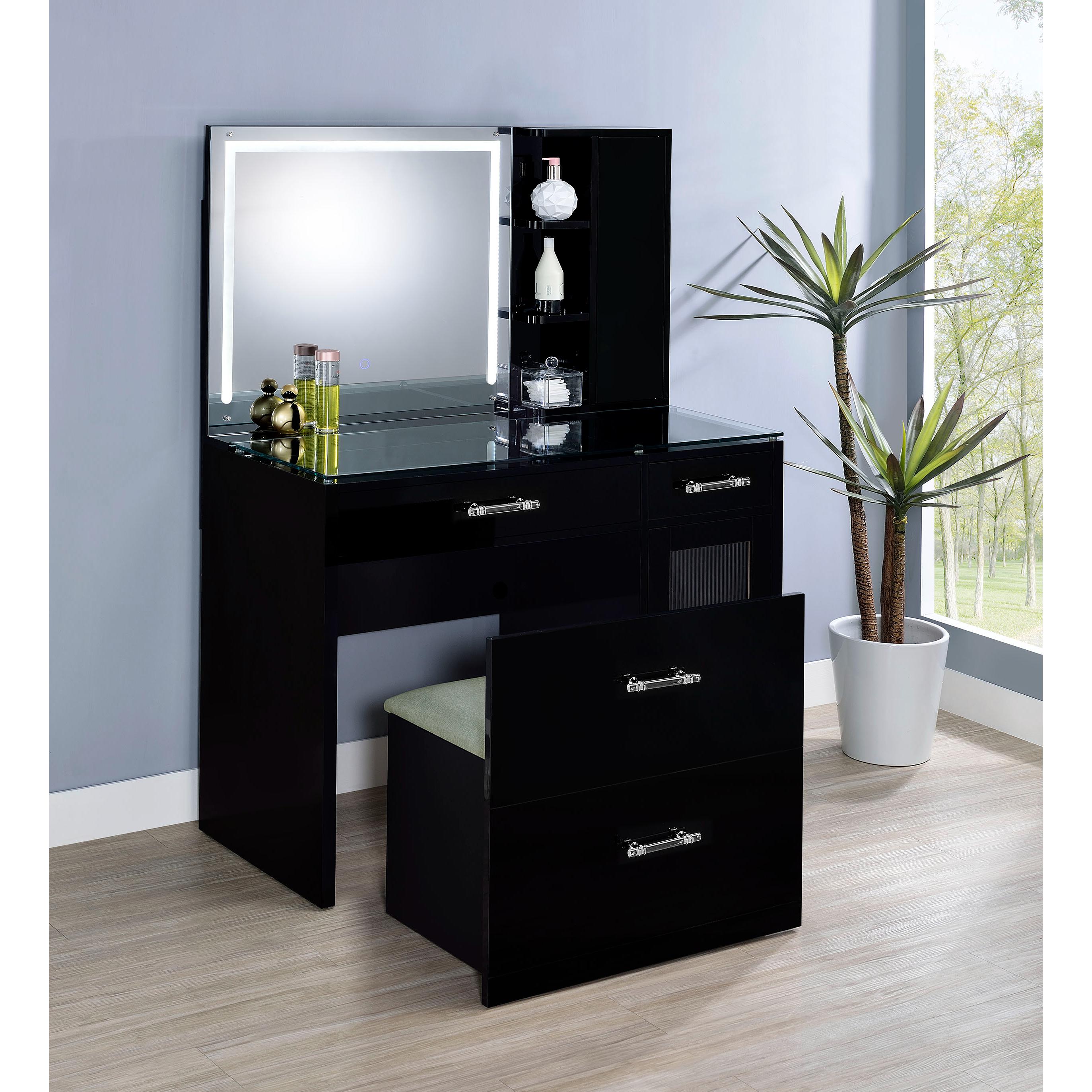 Coaster Furniture Flora 930219 2-drawer Vanity Set with LED Mirror - Black High Gloss - Image 3