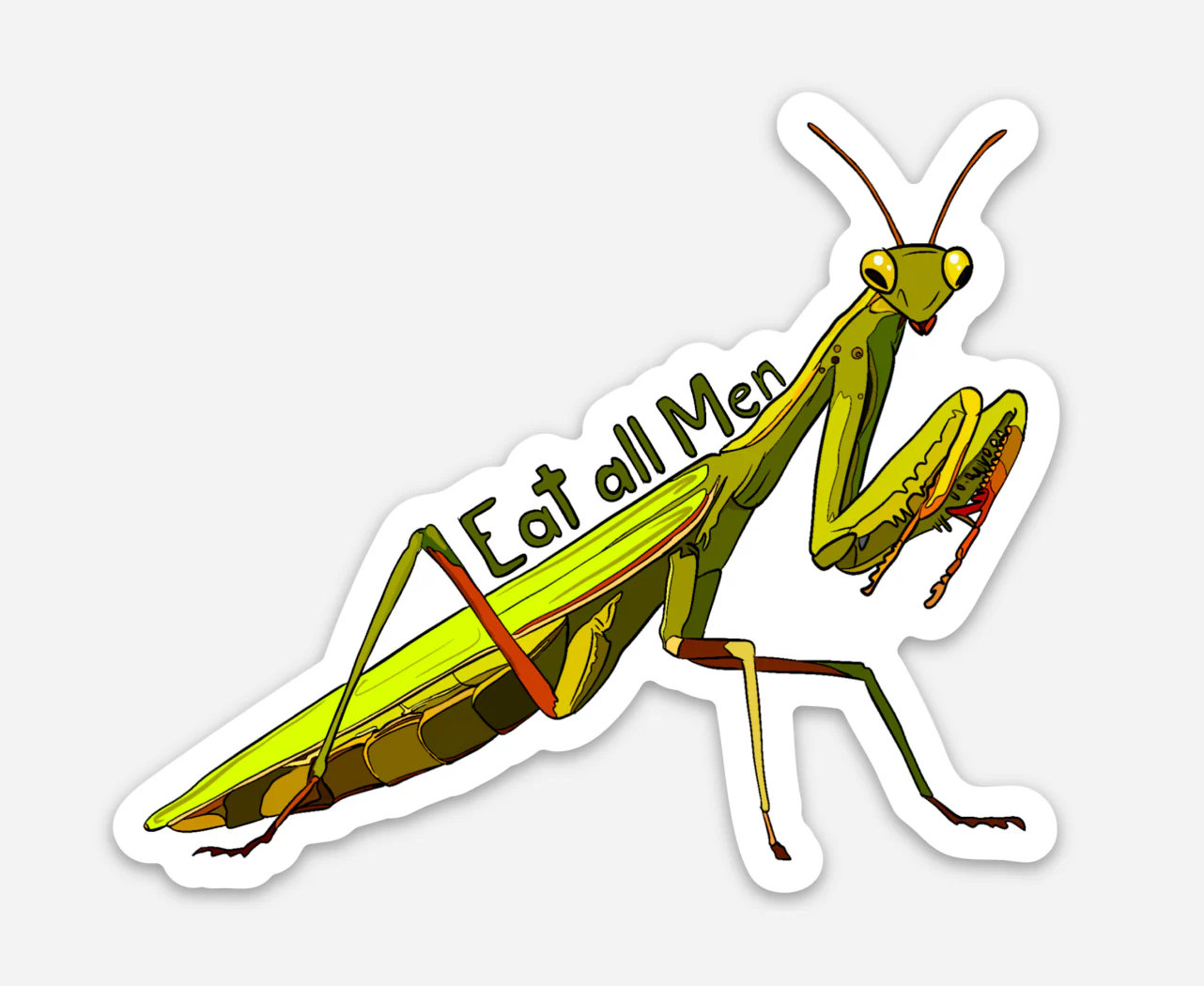 Eat All Men Praying Mantis Sticker - Image 1
