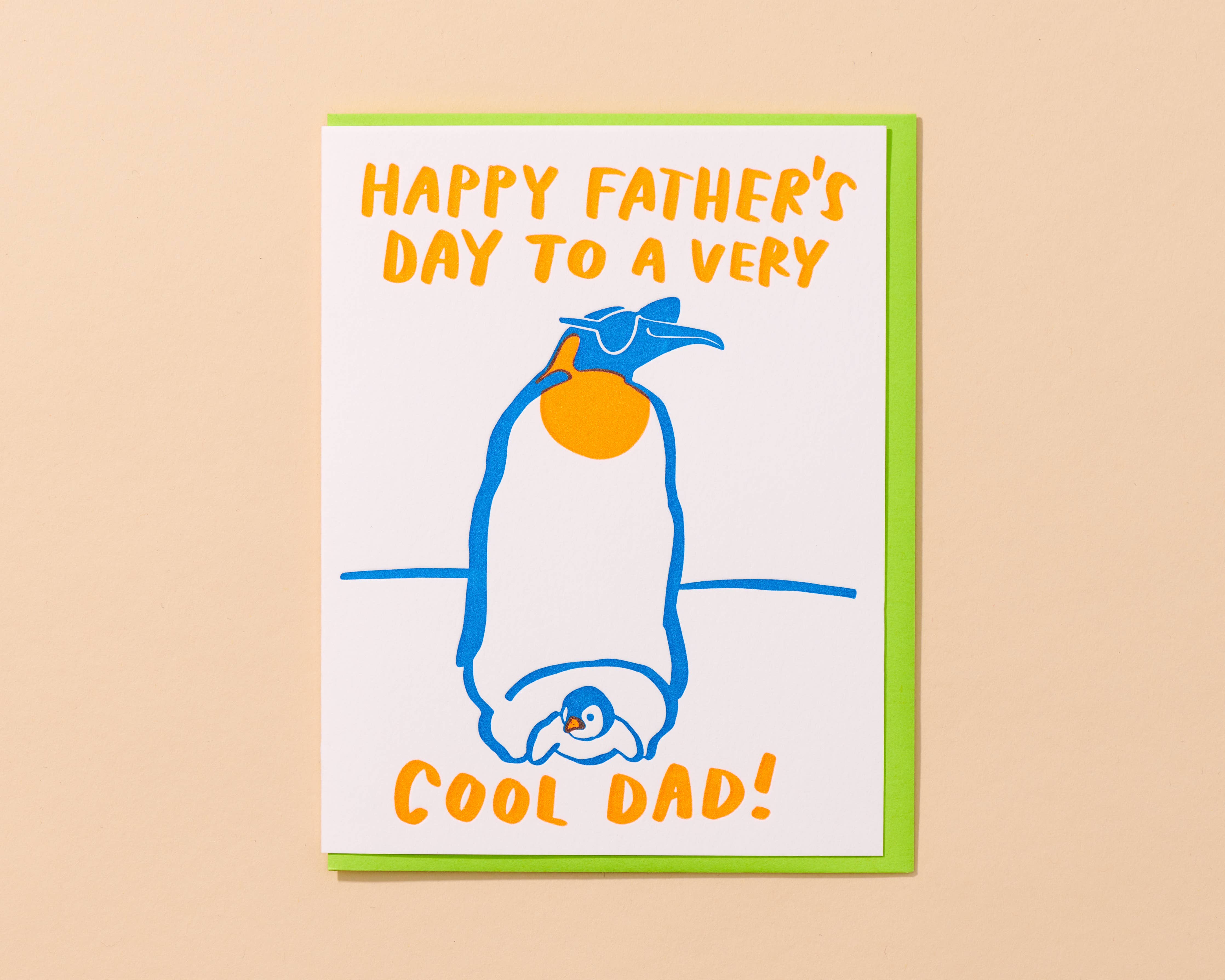 Cool Dad Letterpress Card - Father's Day Penguin - Image 1