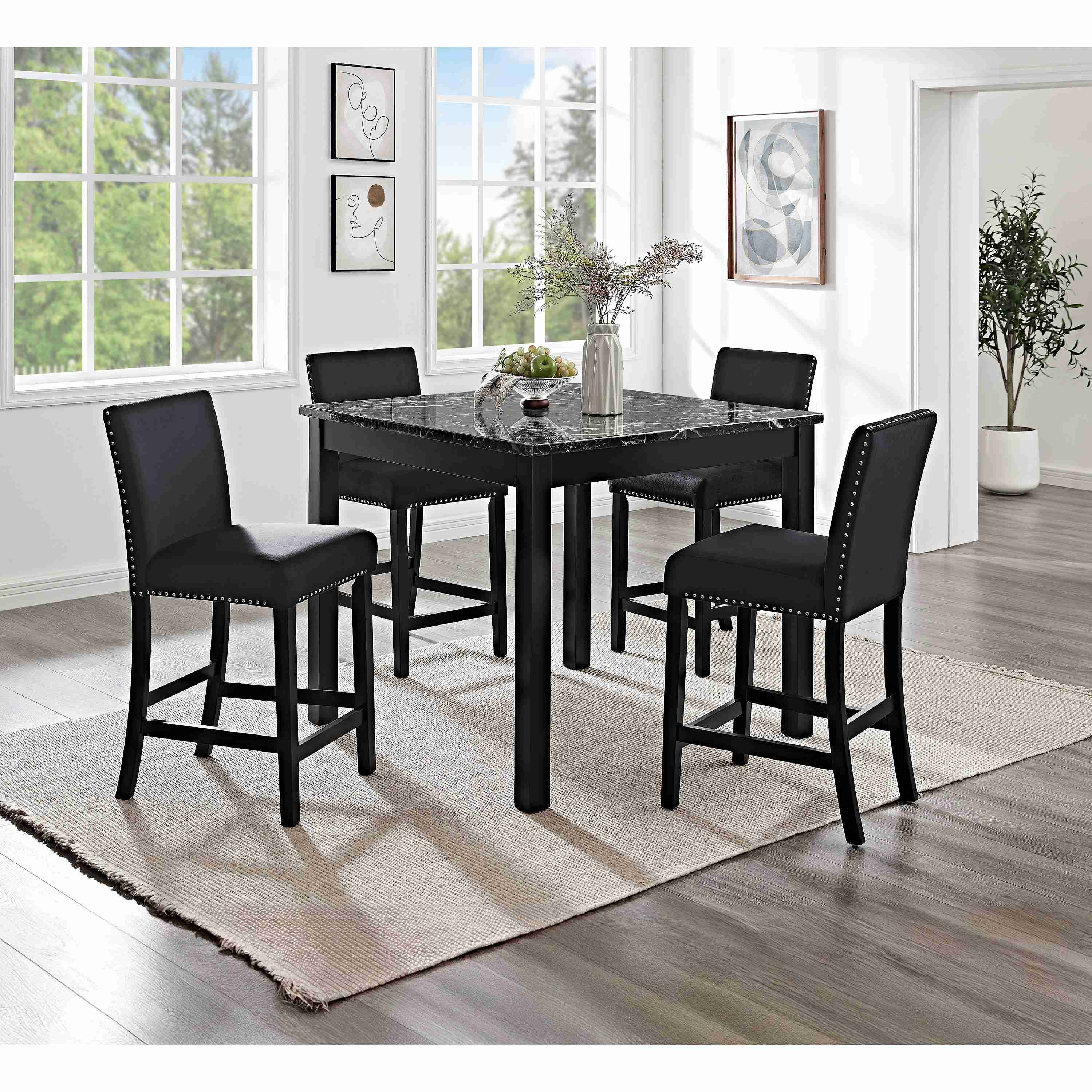 Crown Mark Lennon 1715SET-AB 5 pc Counter Height Dinette - Black - Image 2