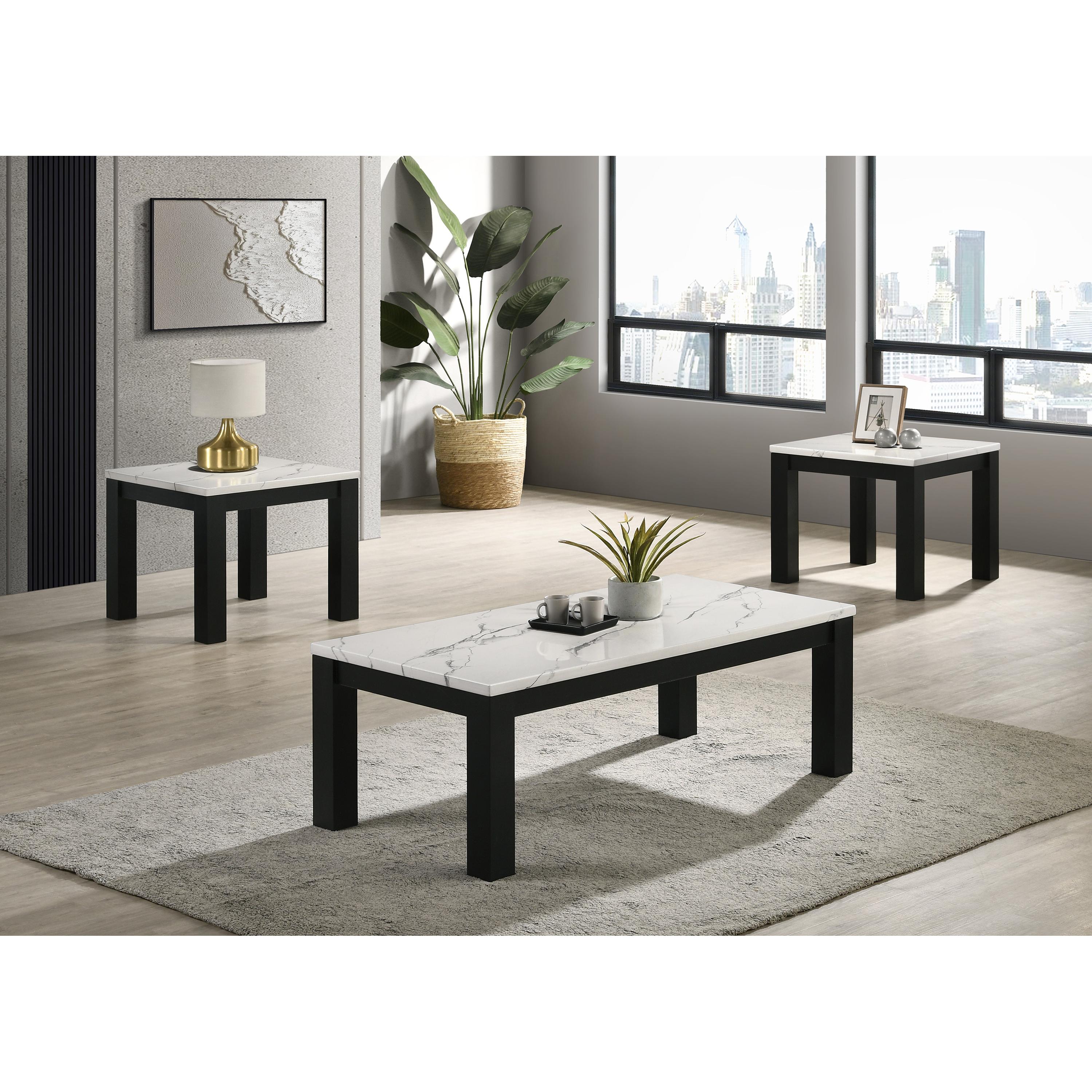Crown Mark Ivy 4170SET-WH 3 pc Cocktail Table Set - Faux Marble White - Image 1