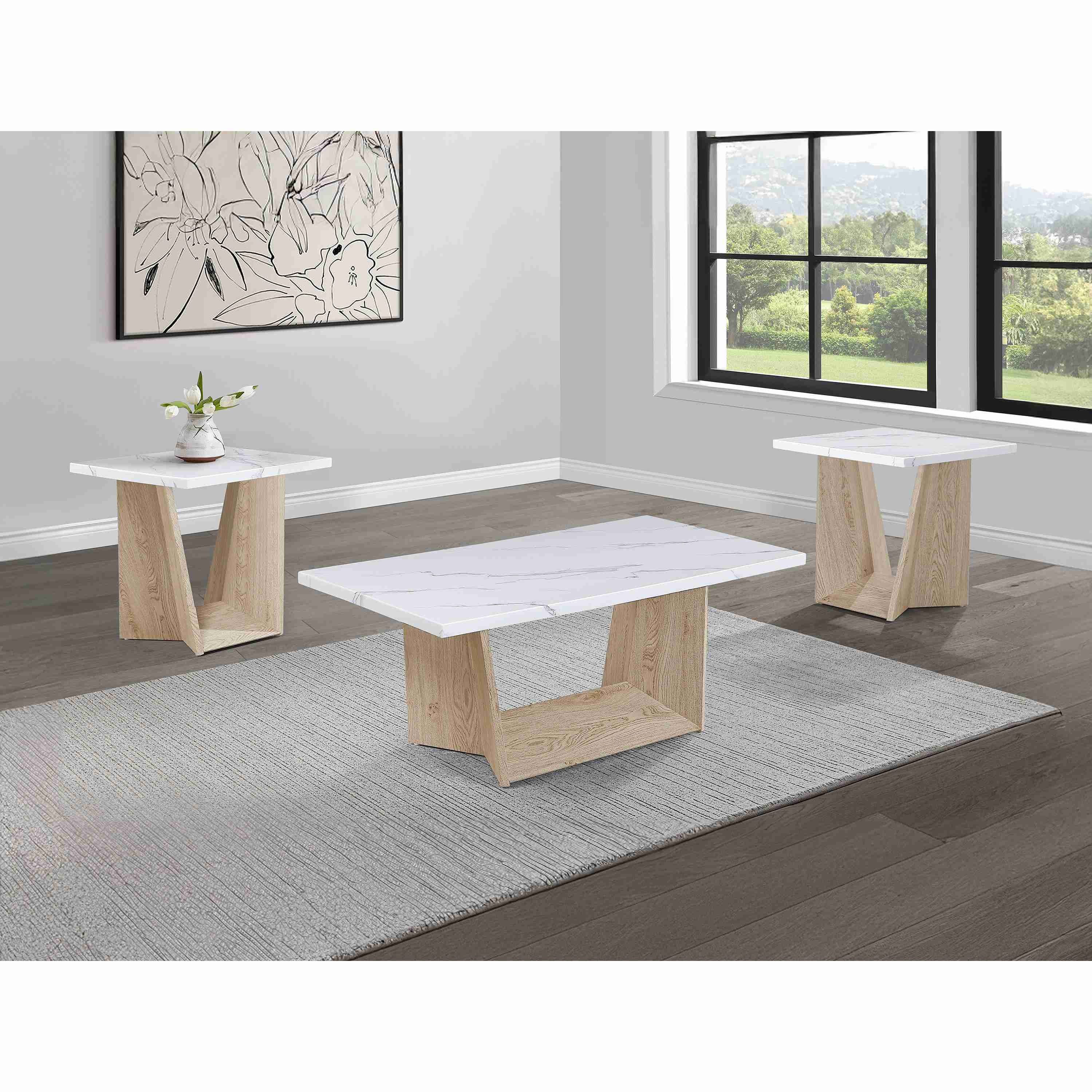 Crown Mark Adea 4226WO-SET 3 pc Cocktail Table Set - White Oak - Image 1
