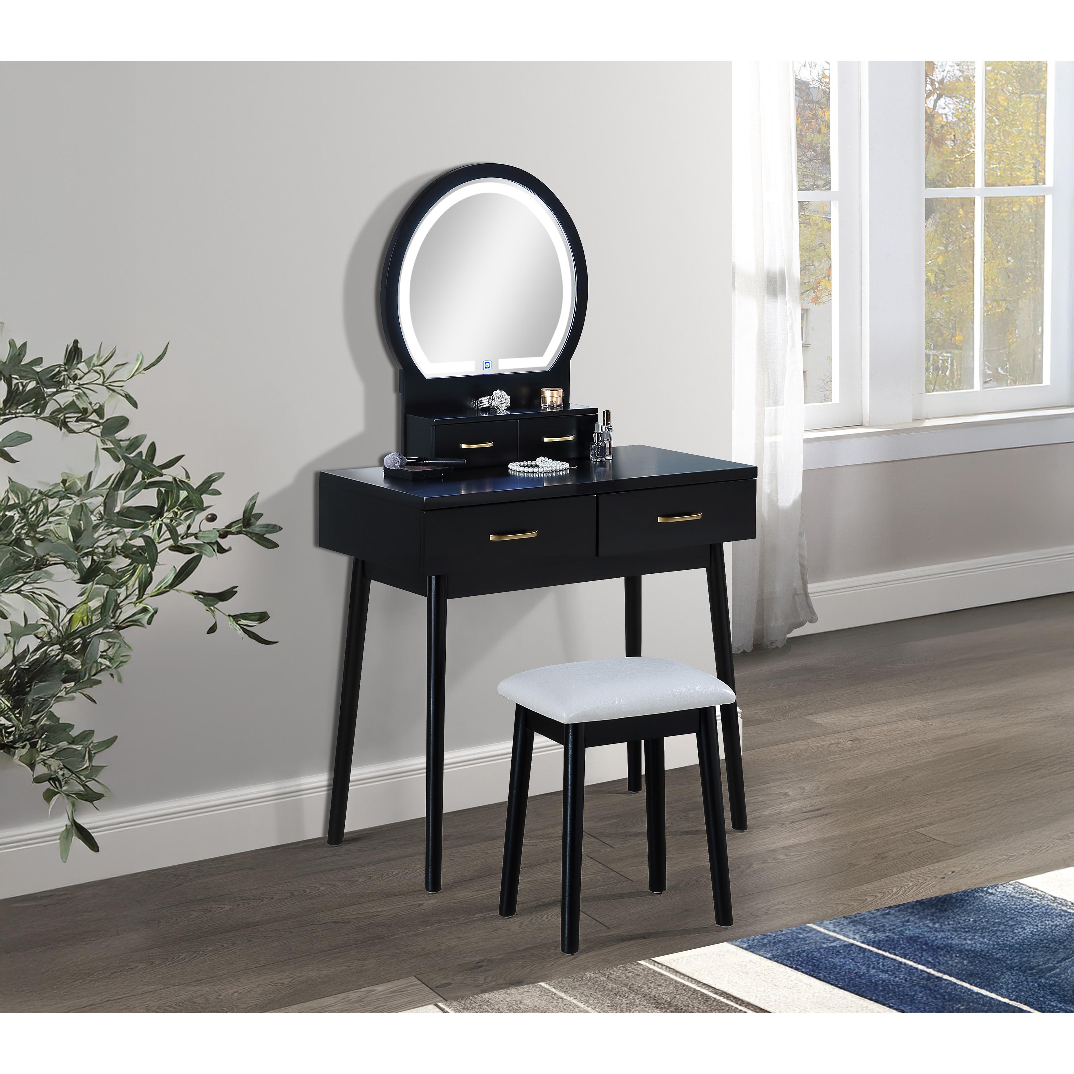 Crown Mark Cecilia 4905SET-BK Vanity Table & Stool - Black - Image 1