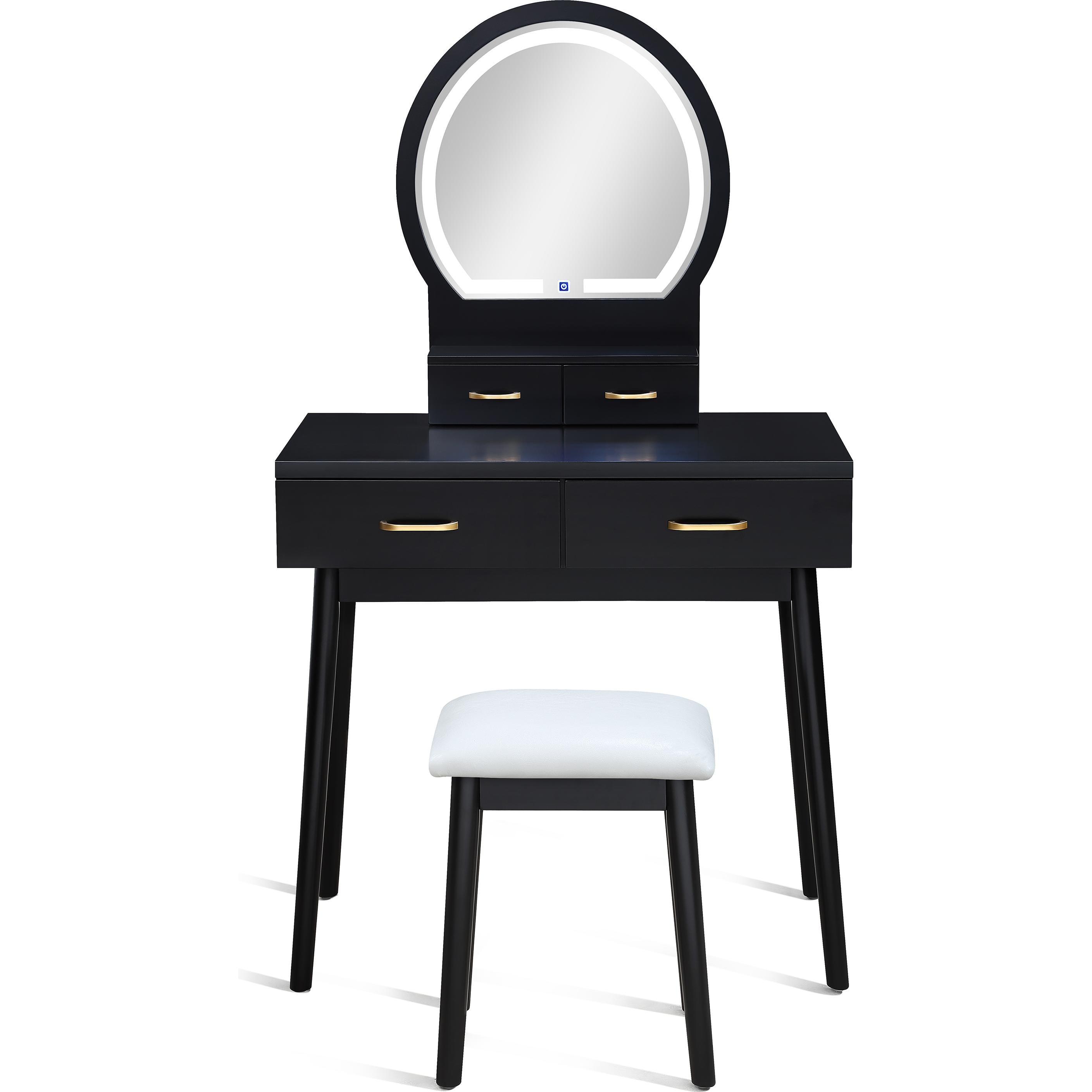 Crown Mark Cecilia 4905SET-BK Vanity Table & Stool - Black - Image 3