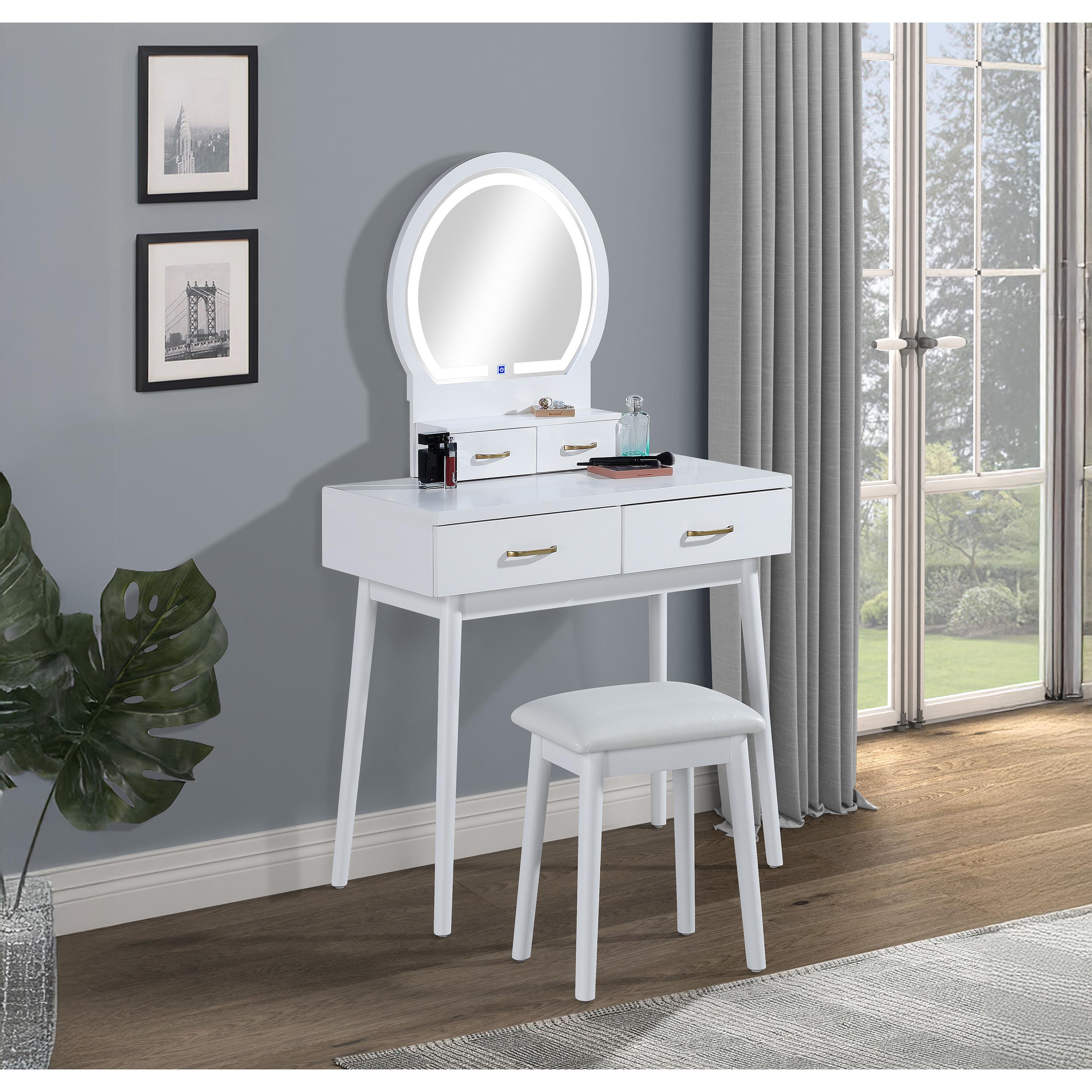 Crown Mark Cecilia 4905SET-WH Vanity Table & Stool - White - Image 1