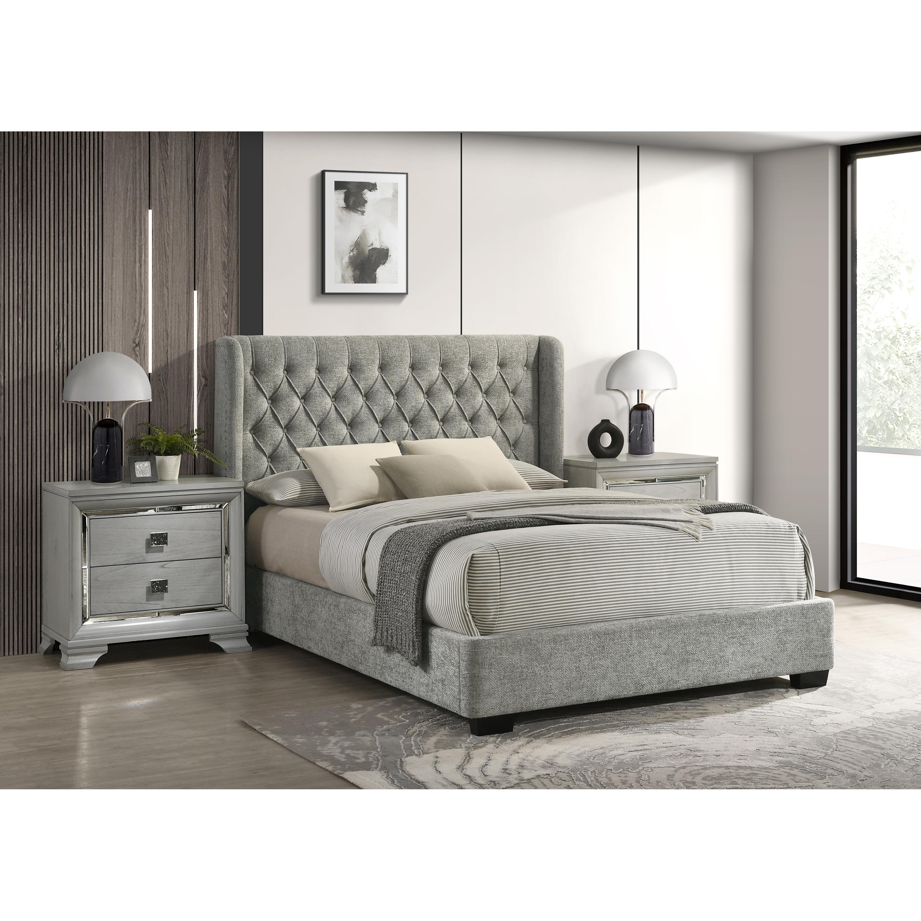 Crown Mark Daphne 5094LG-K King Bed - Light Grey Tweed - Image 3