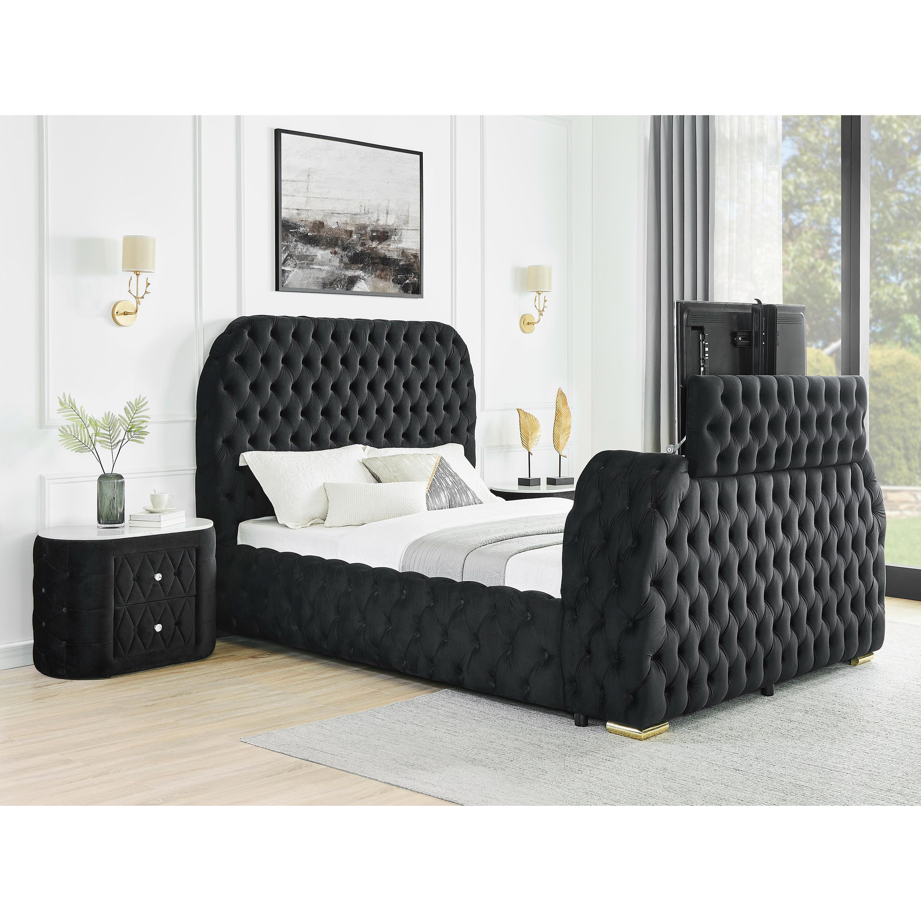 Crown Mark Natalia 5115BK-K King Bed with Fireplace and TV Lift - Black - Image 3