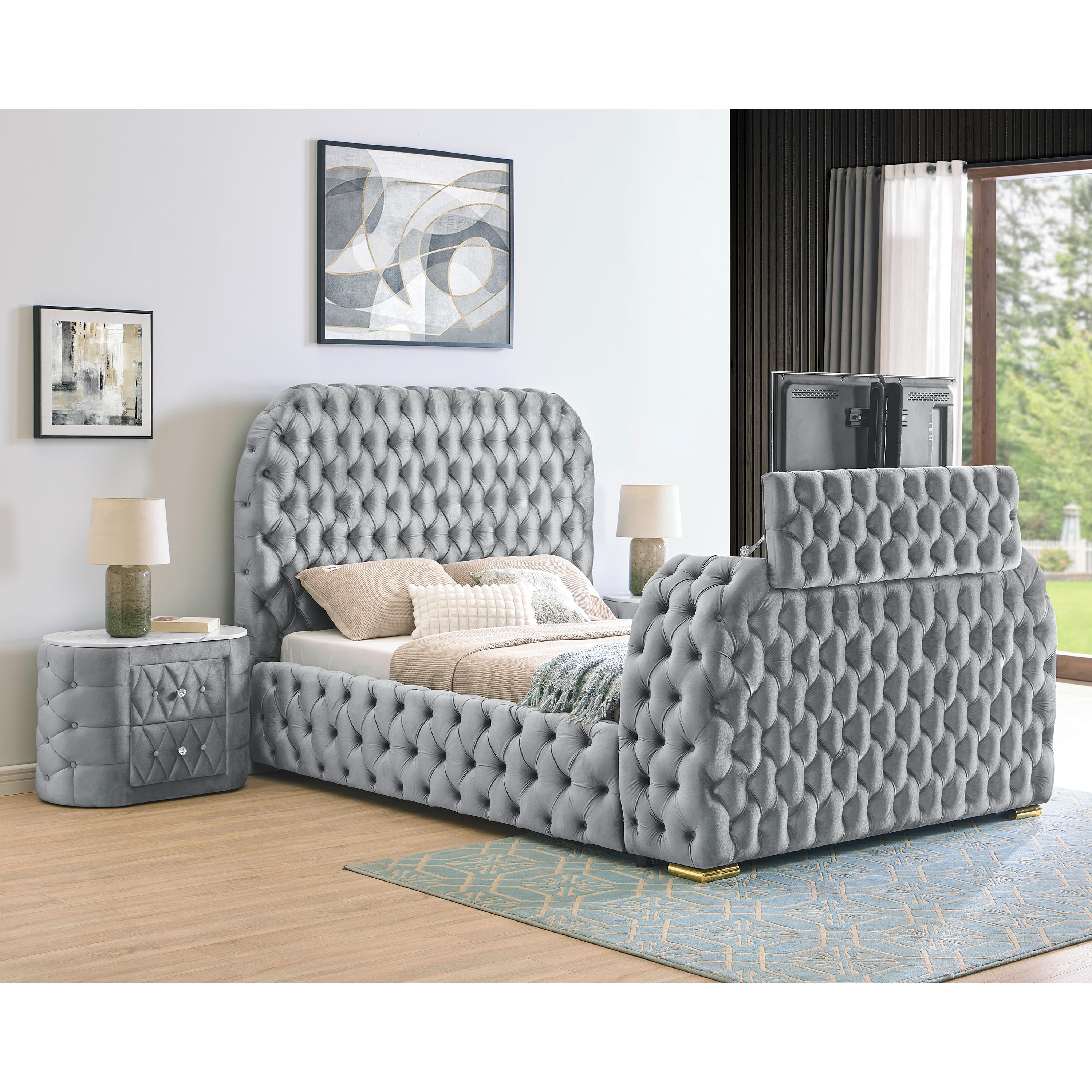 Crown Mark Natalia 5115GY-K King Bed with Fireplace and TV Lift - Grey - Image 3