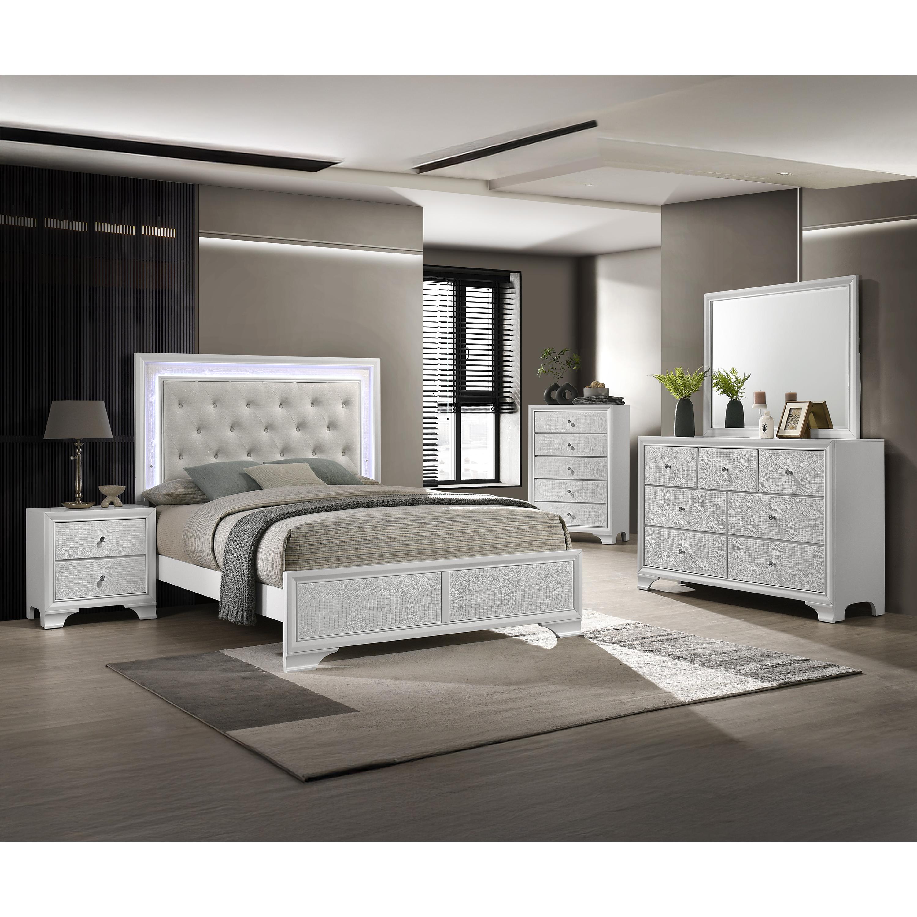 Crown Mark Lyssa B4312-K King Bed with LED - Oat/Frost - Image 3
