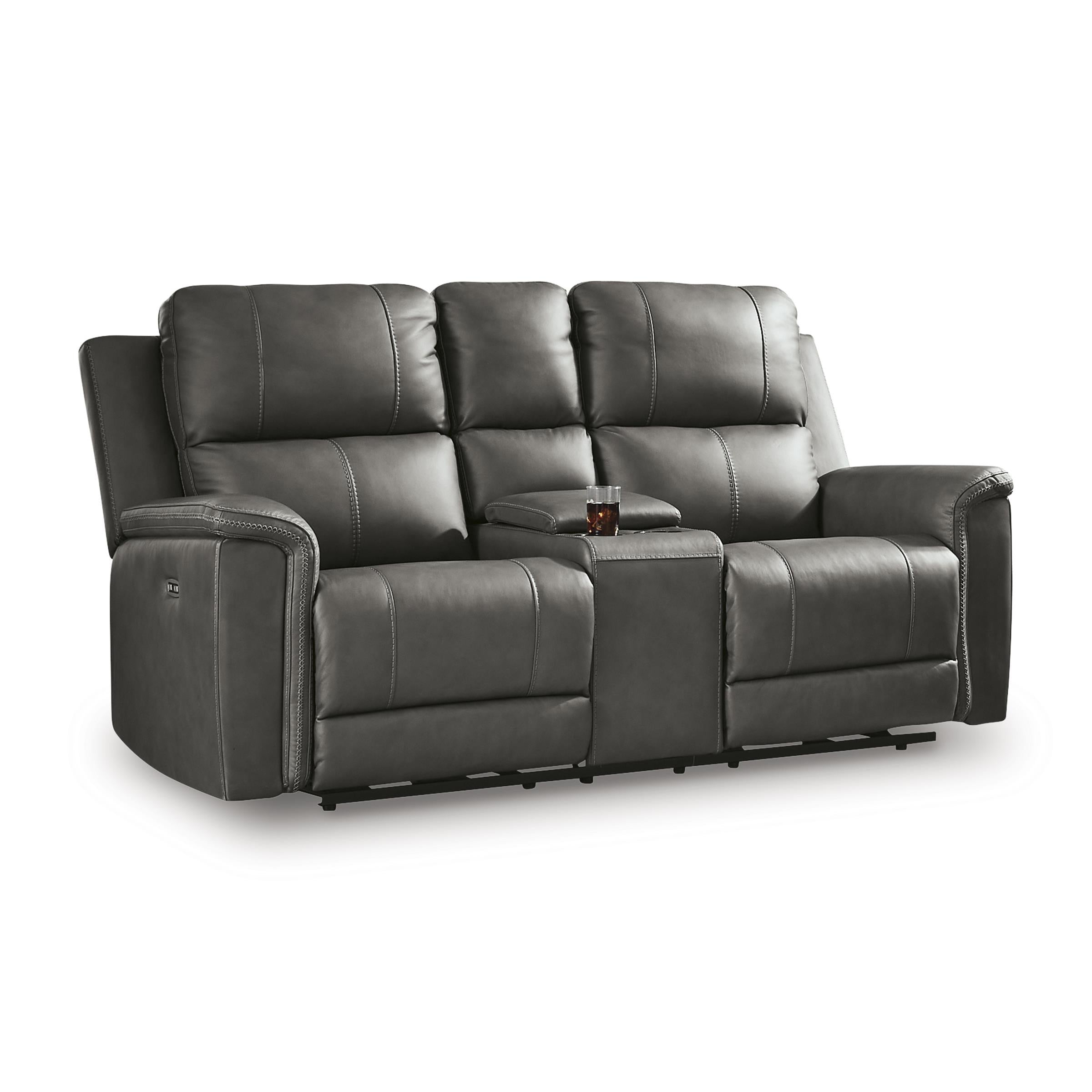 Signature Design by Ashley Bleckley PCU1200018 Power Reclining Loveseat with Console and Adjustable Headrest