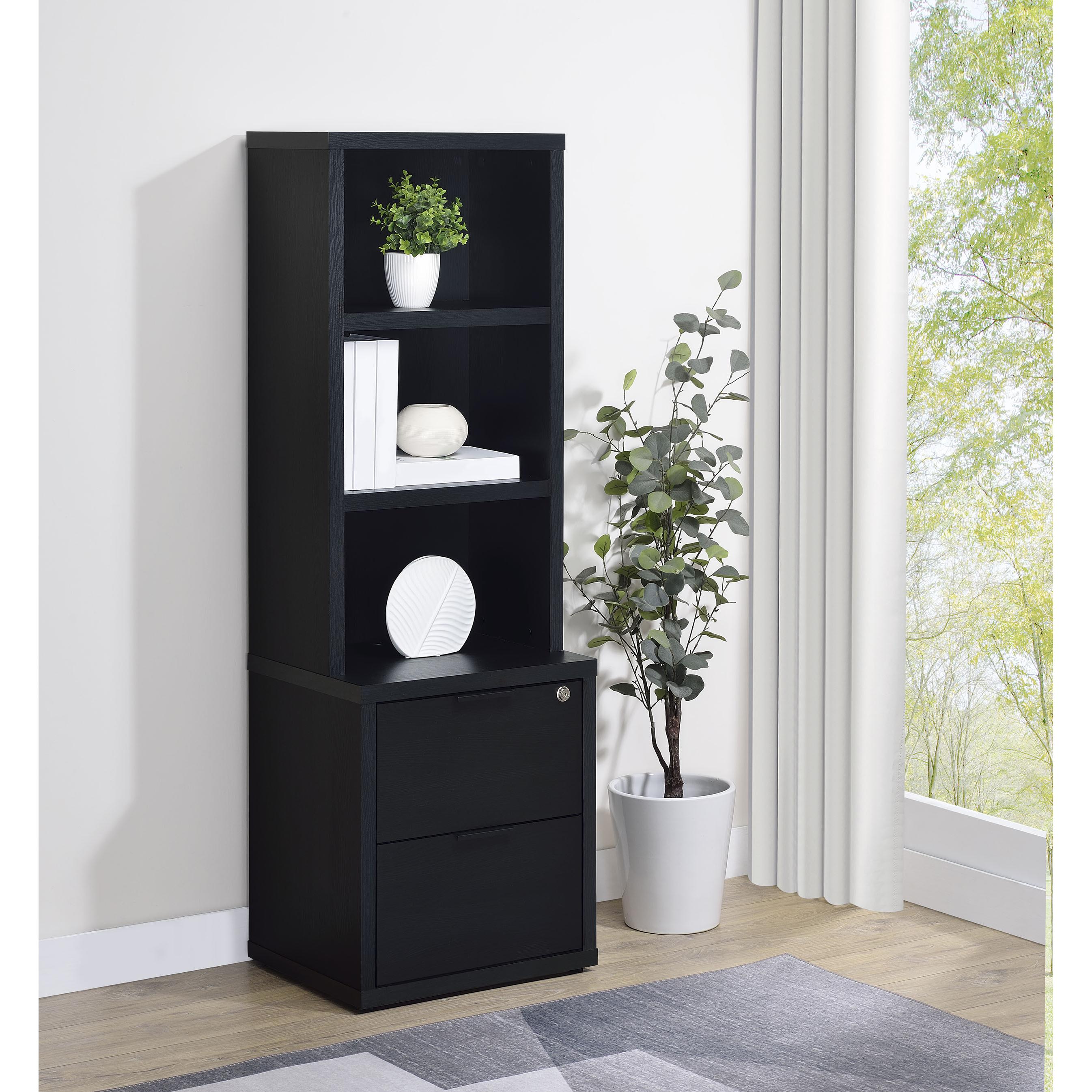 Coaster Furniture Westpark 802703 3-shelf Bookcase USB and Lockable Drawer - Black - Image 2