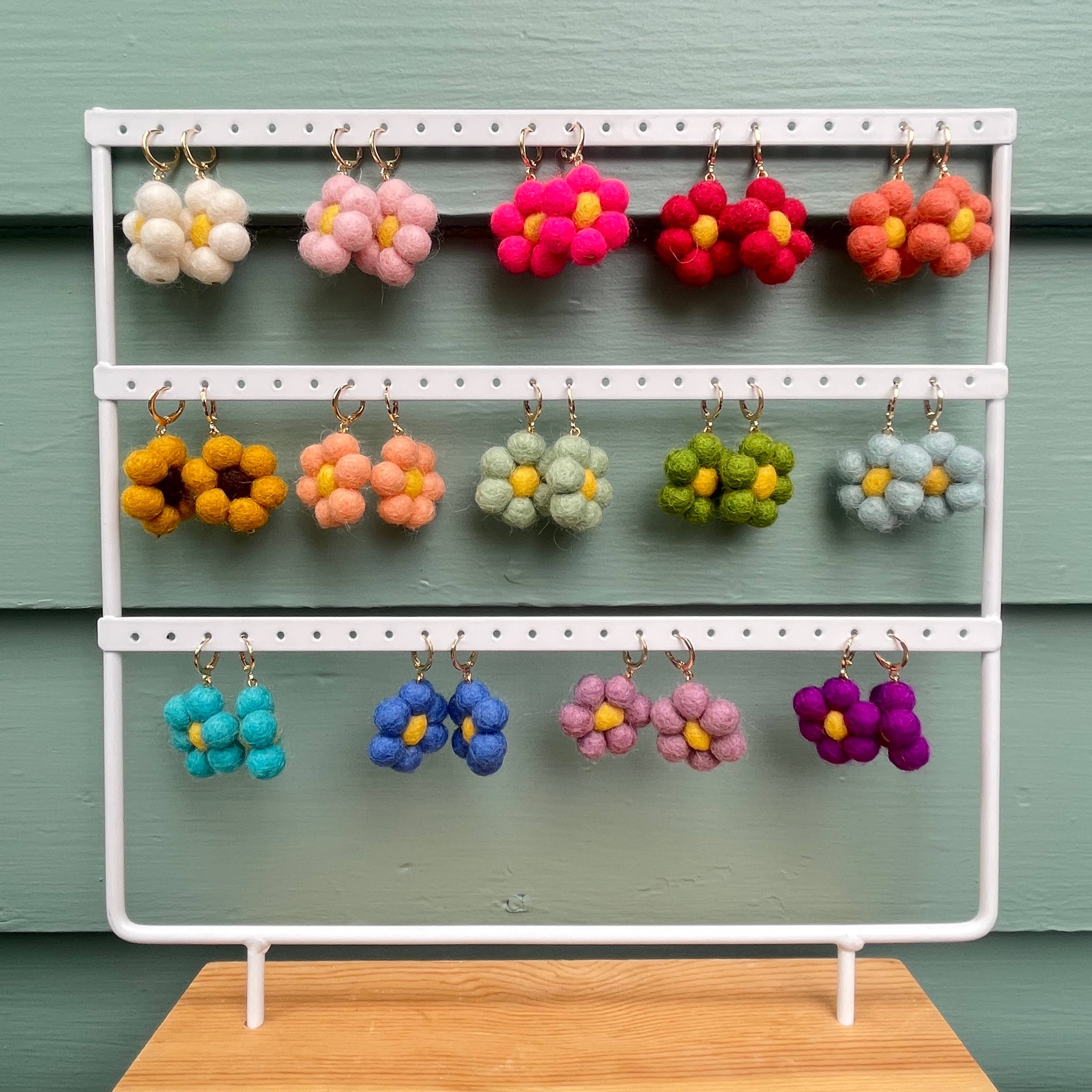 Mini Felted Daisy Earrings - Image 1