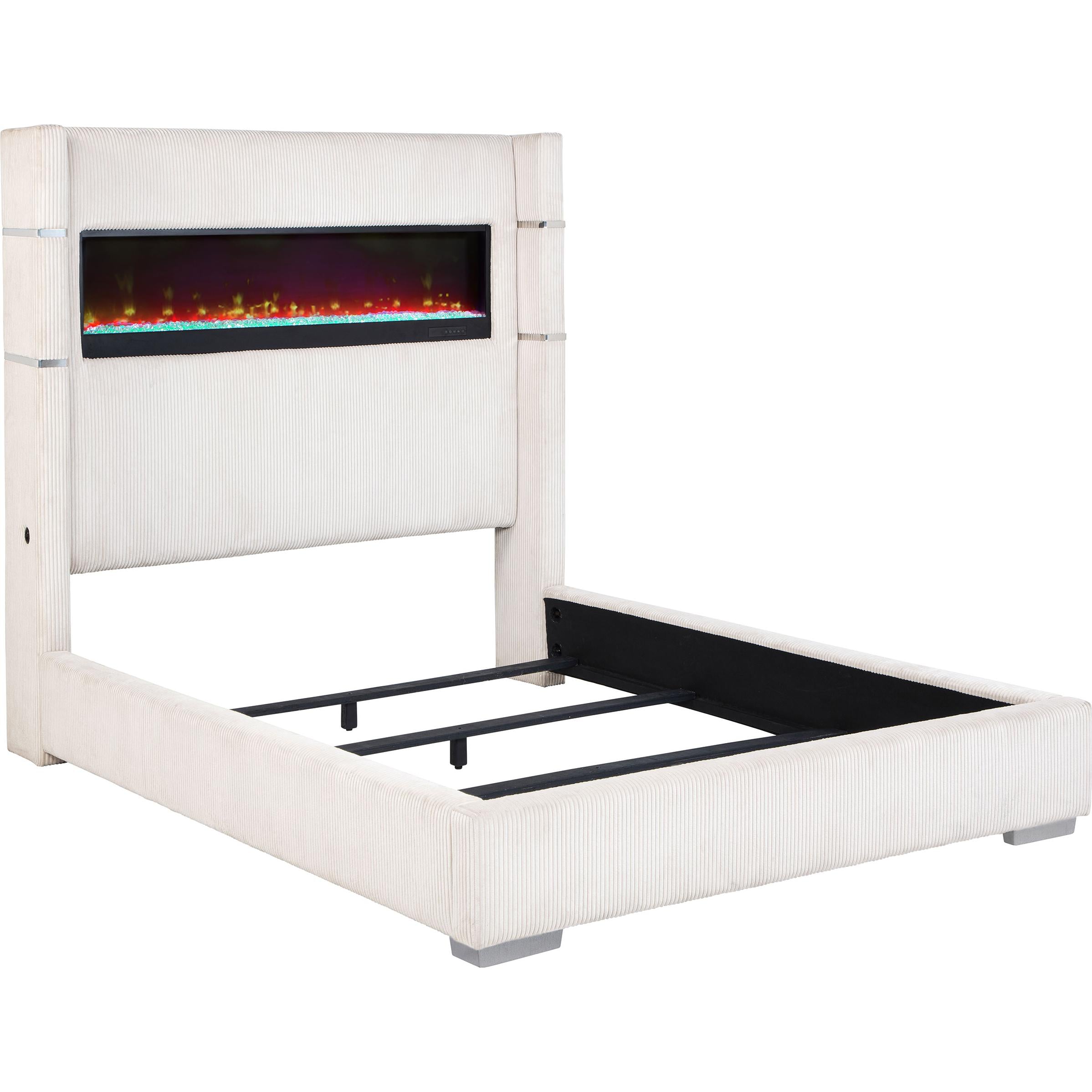 Coaster Furniture Tisdall 306032KE Upholstered King Flame Visualizer Bed - Cream - Image 1
