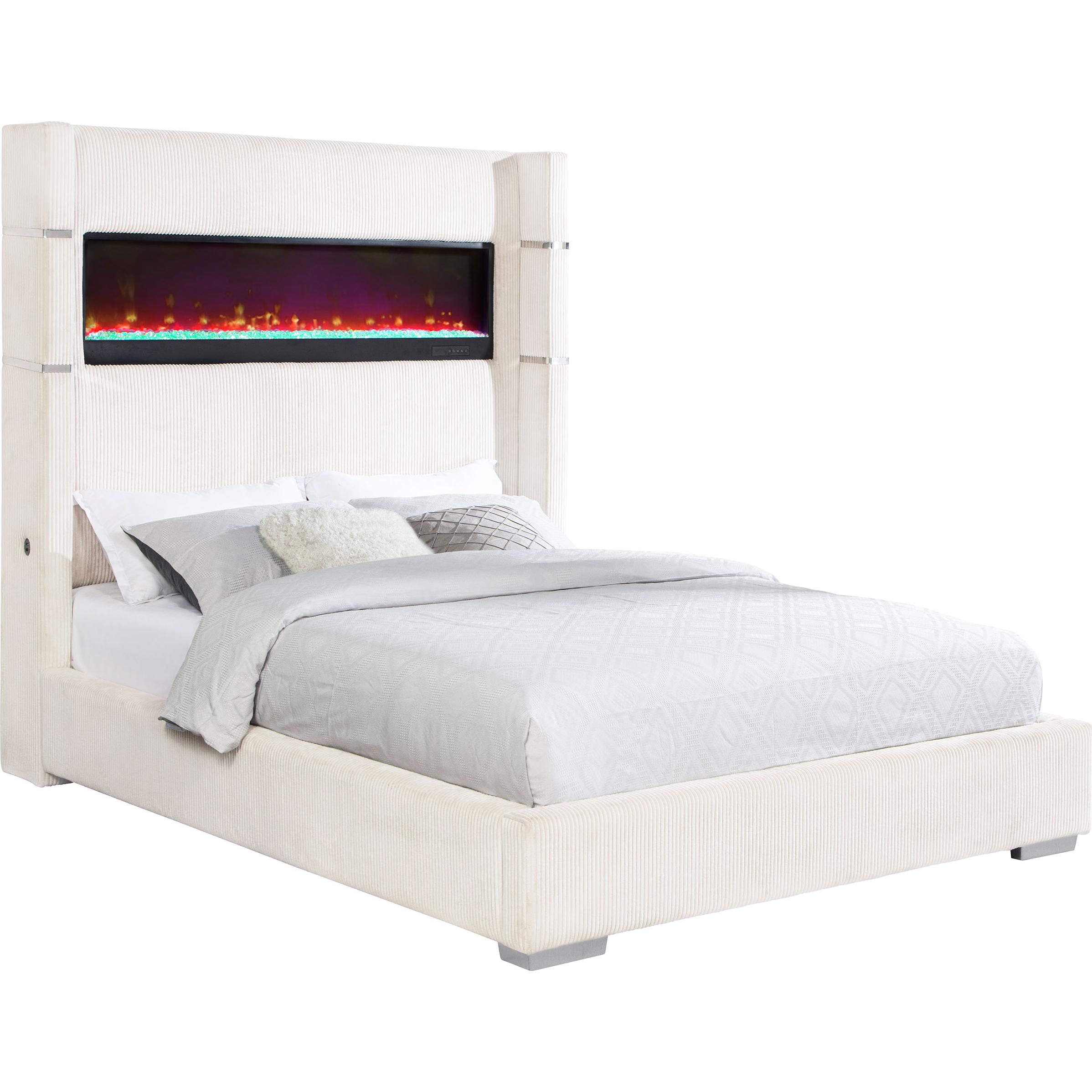 Coaster Furniture Tisdall 306032KE Upholstered King Flame Visualizer Bed - Cream - Image 3