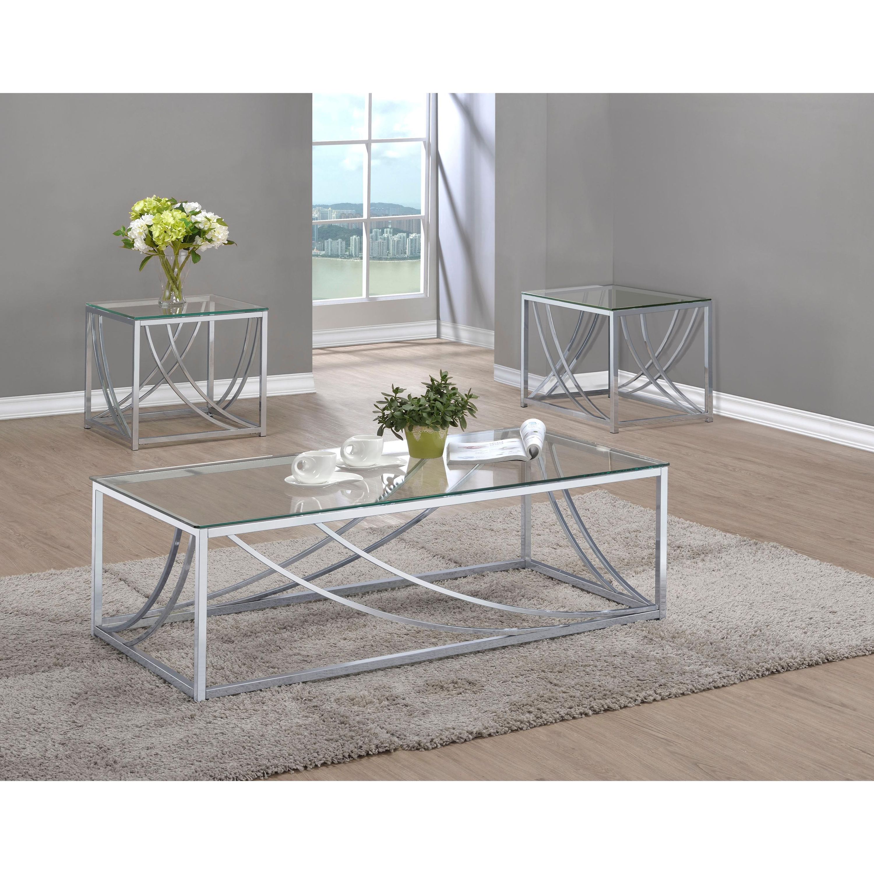 Coaster Furniture Lille 720498-S3 3-piece Glass Top Coffee And End Table Set - Chrome - Image 1