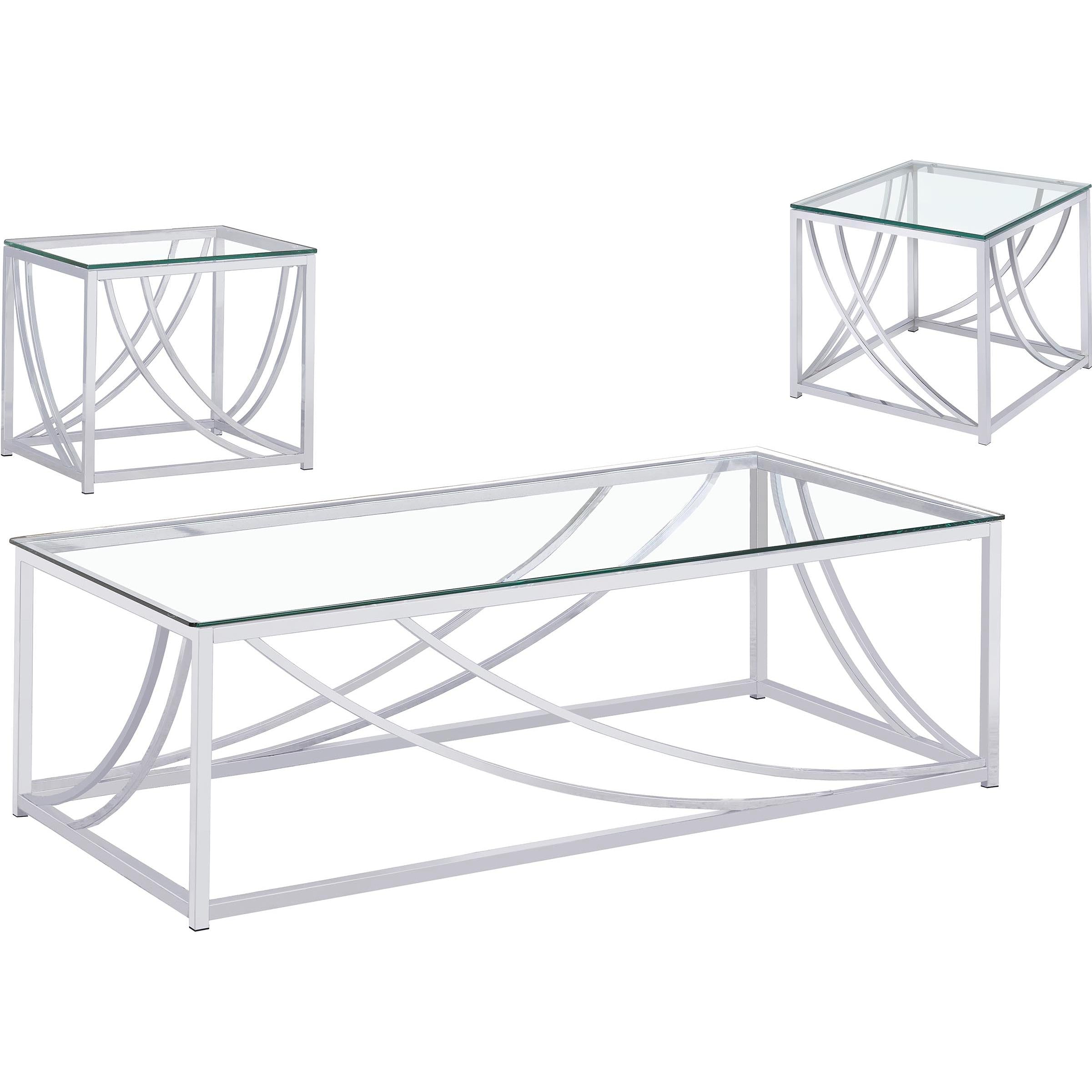 Coaster Furniture Lille 720498-S3 3-piece Glass Top Coffee And End Table Set - Chrome - Image 2