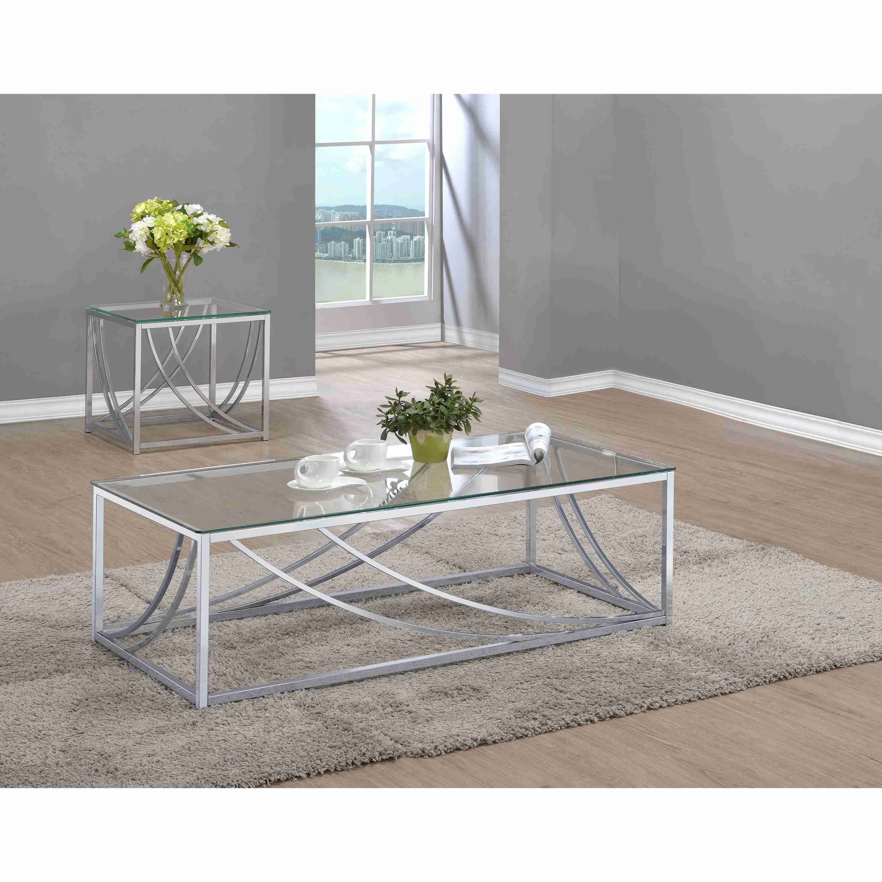 Coaster Furniture Lille 720498-S2 2-piece Glass Top Coffee And End Table Set - Chrome - Image 1