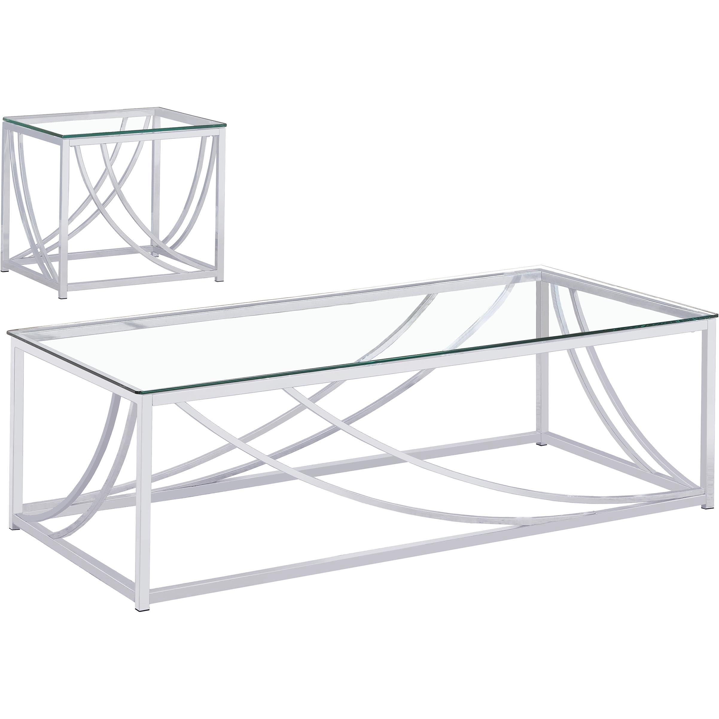 Coaster Furniture Lille 720498-S2 2-piece Glass Top Coffee And End Table Set - Chrome - Image 2